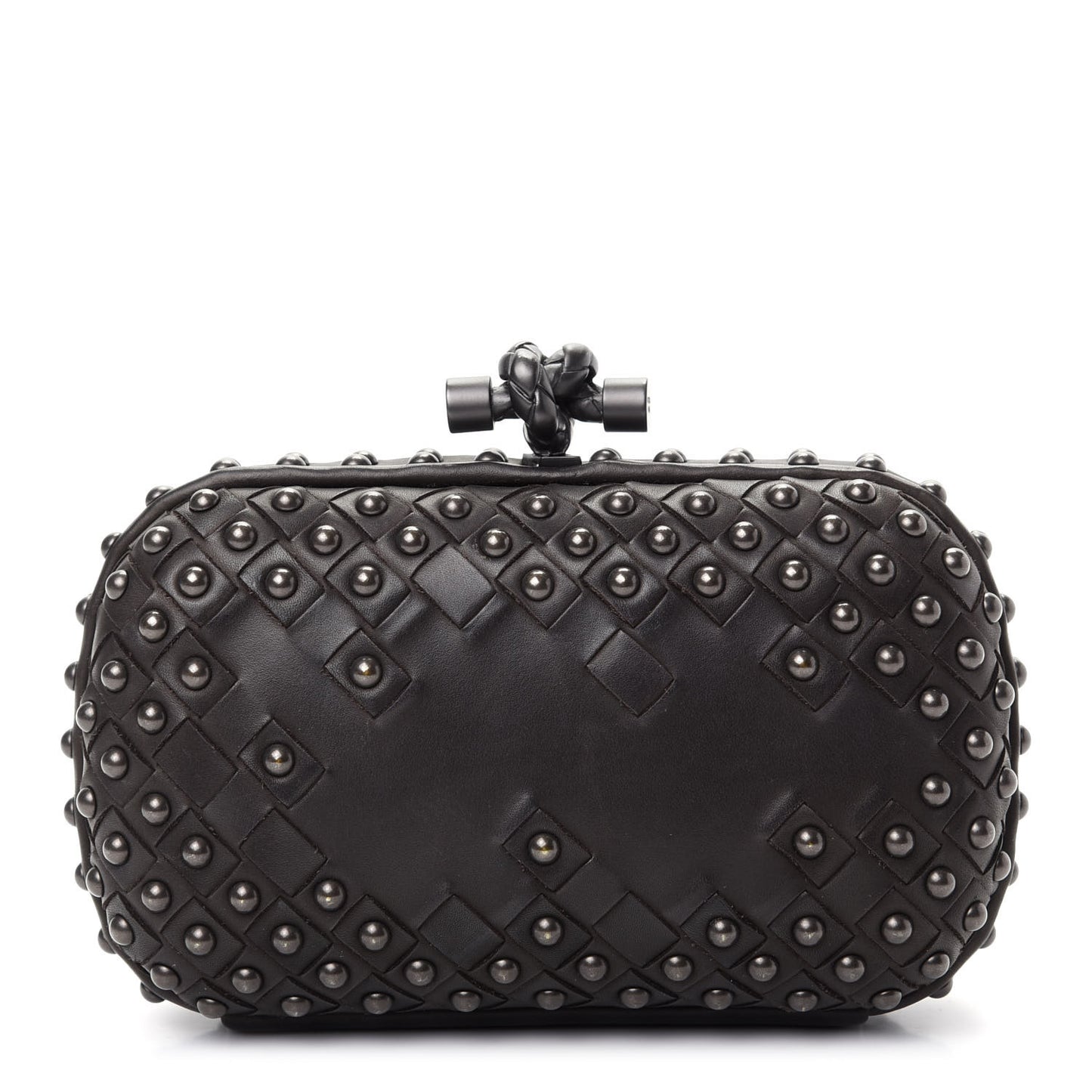 Waxy Nappa Intrecciato Knot Studded Clutch Black