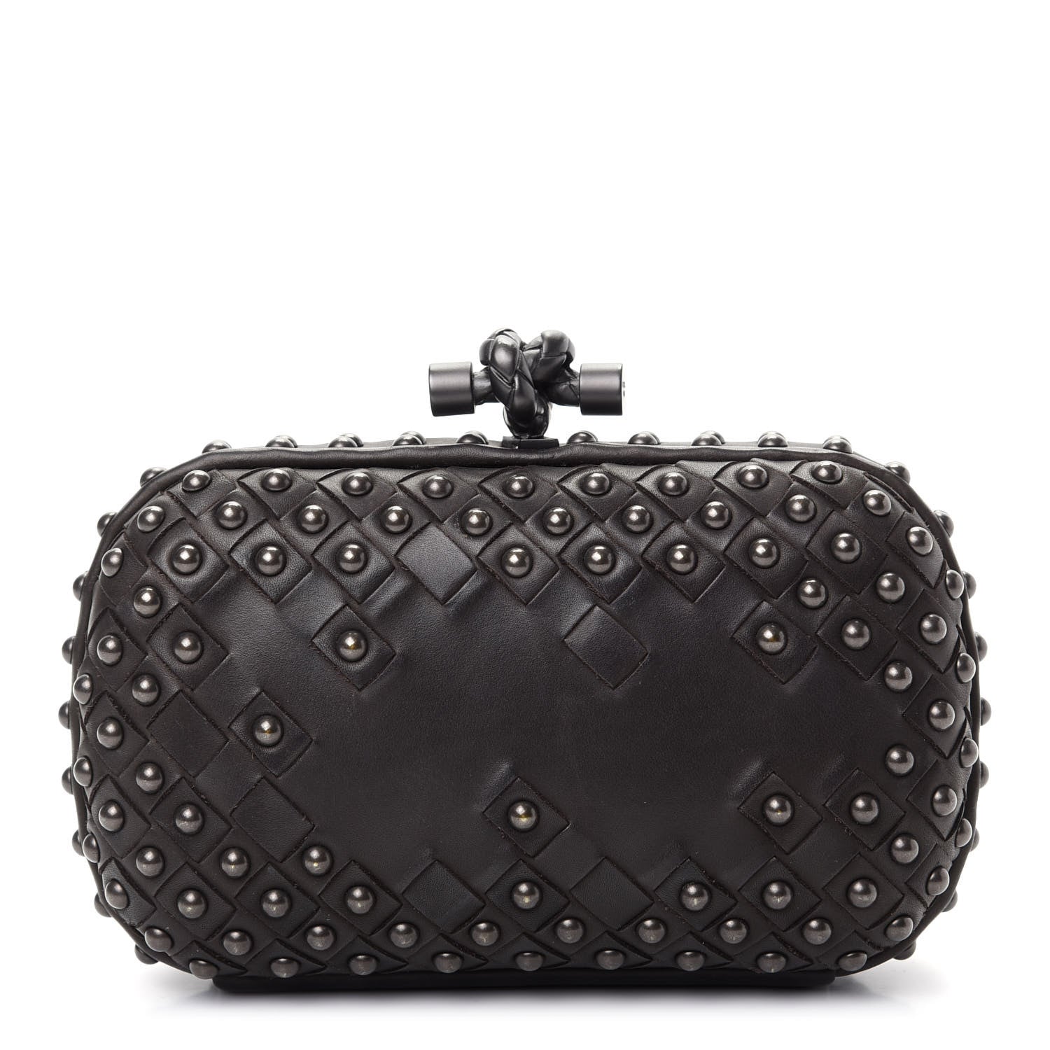 Bottega Veneta Waxy Nappa Intrecciato Knot Studded Clutch Black 1 of 6