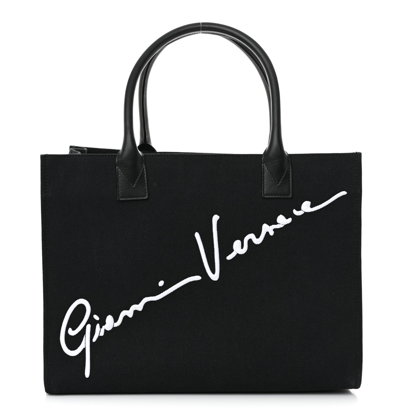 Canvas Suppler Calfskin Cabas GV Signature Tote Black