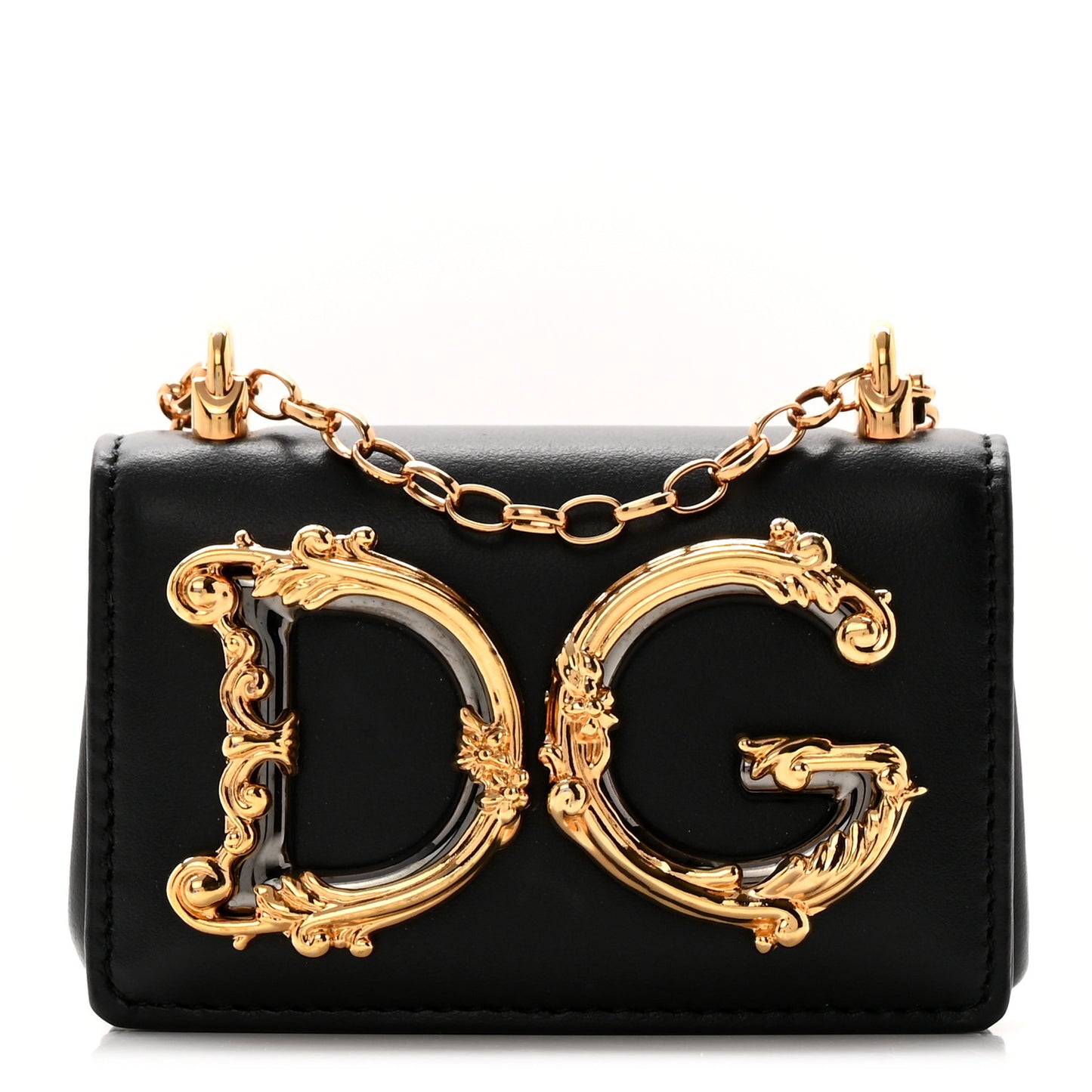 Calfskin Micro DG Girls Shoulder Bag Black