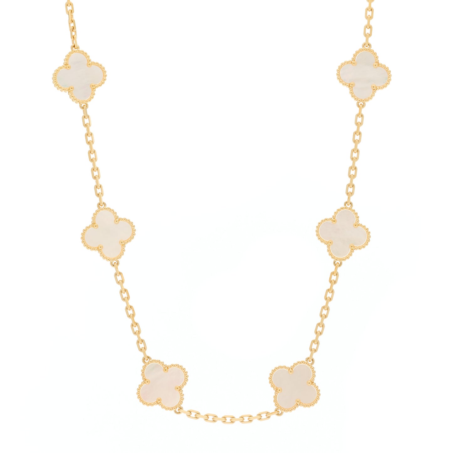 18K Yellow Gold Mother of Pearl 10 Motifs Vintage Alhambra Necklace