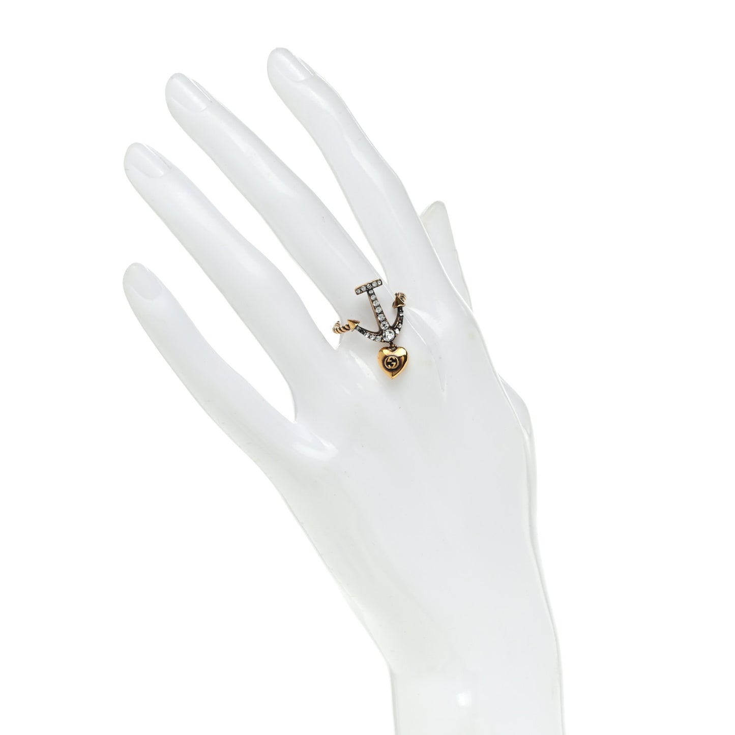 Metal Crystal Interlocking G Anchor Heart Ring 52 6 Gold