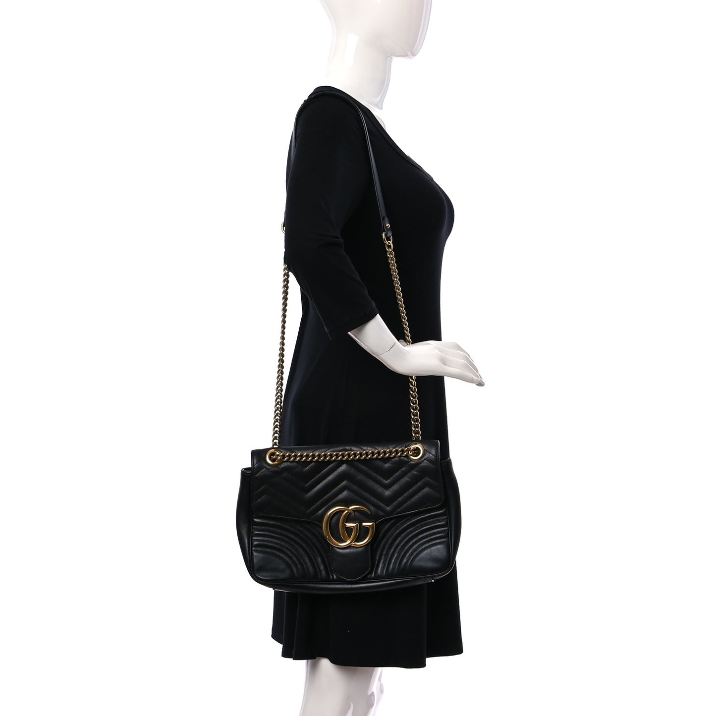 Calfskin Matelasse Medium GG Marmont Shoulder Bag Black