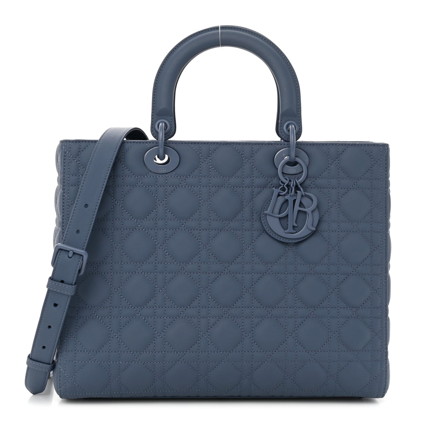 Ultra Matte Calfskin Cannage Large Lady Denim Blue