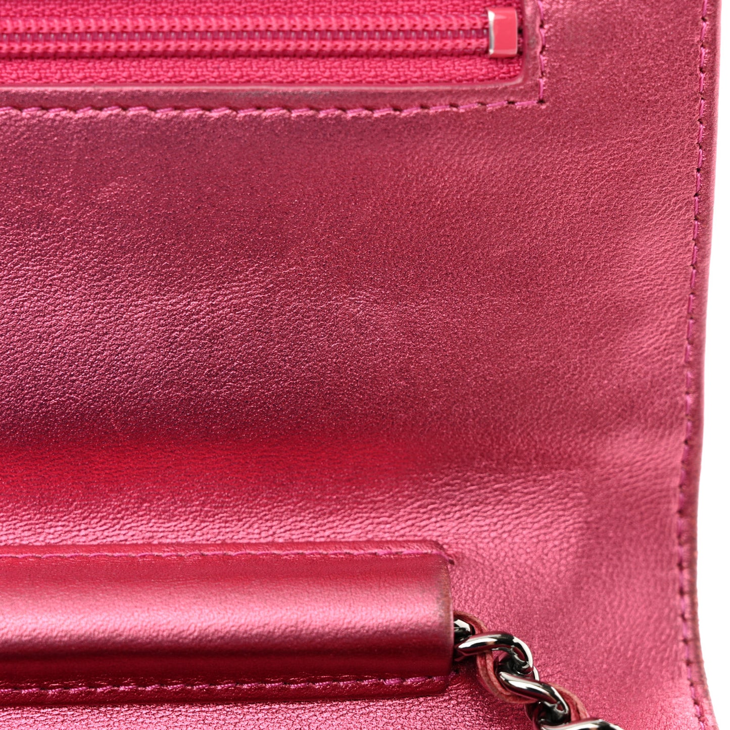 Metallic Patent Calfskin Quilted Boy Wallet on Chain WOC Fuchsia