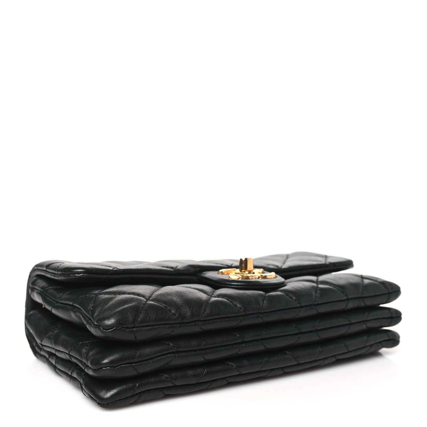 Lambskin Quilted Small Pillow Crush Flap Black