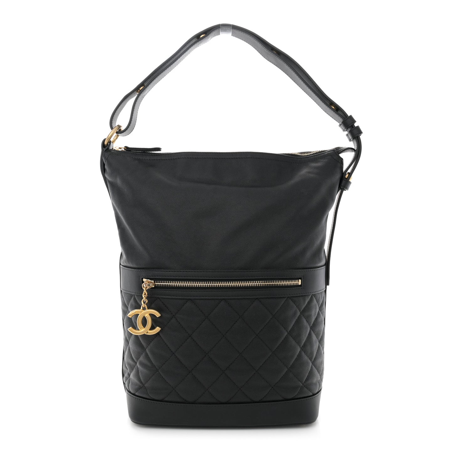 Caviar Lambskin Quilted Casual Style Hobo Black