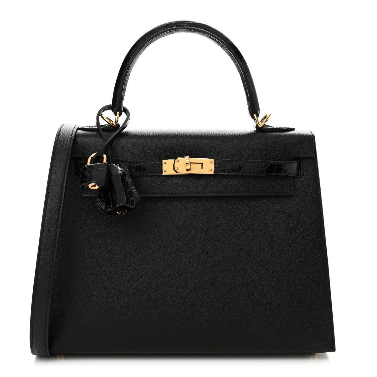 Madame Calfskin Shiny Niloticus Crocodile Kelly Sellier Touch 25 Black