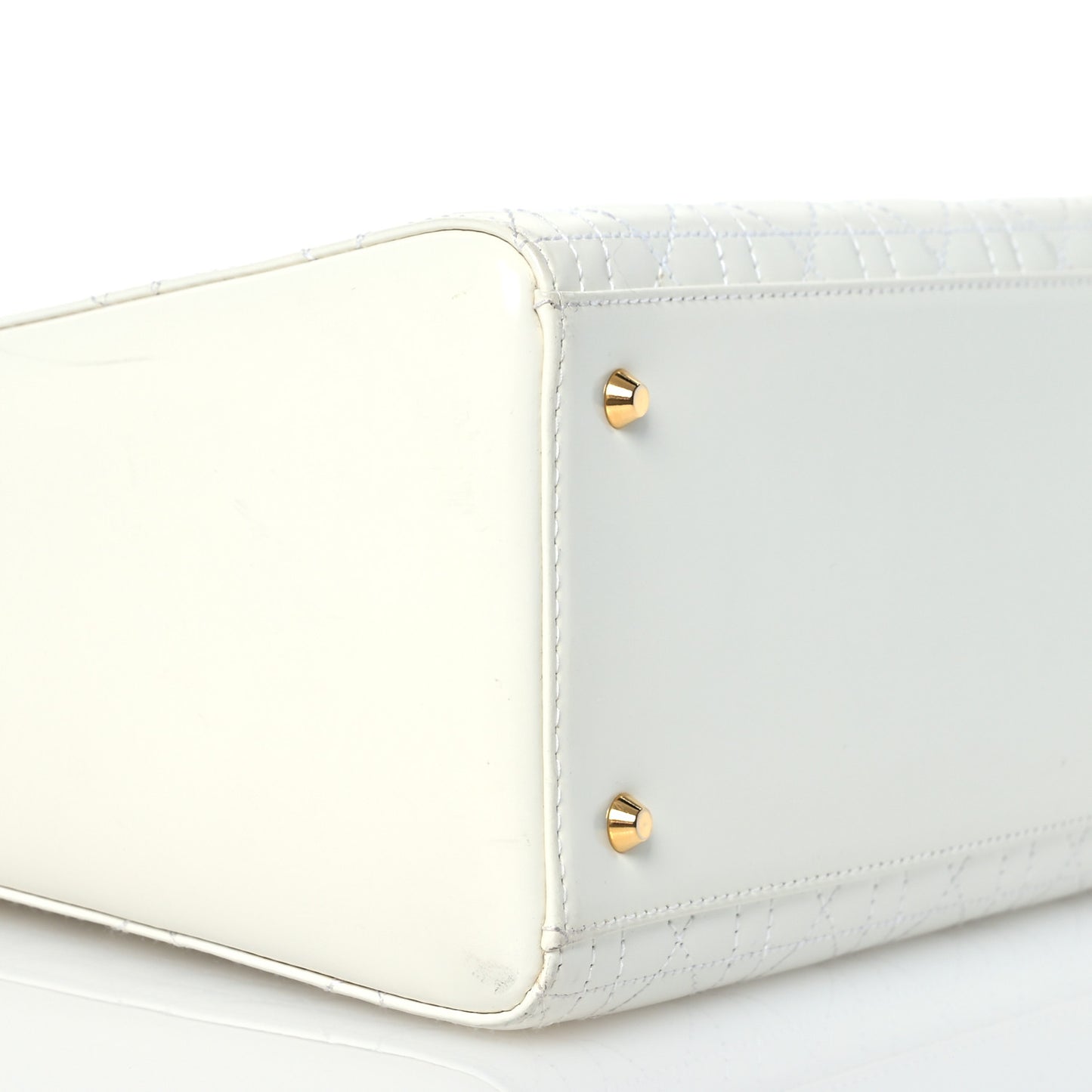 Glazed Calfskin Cannage Medium Lady Dior White