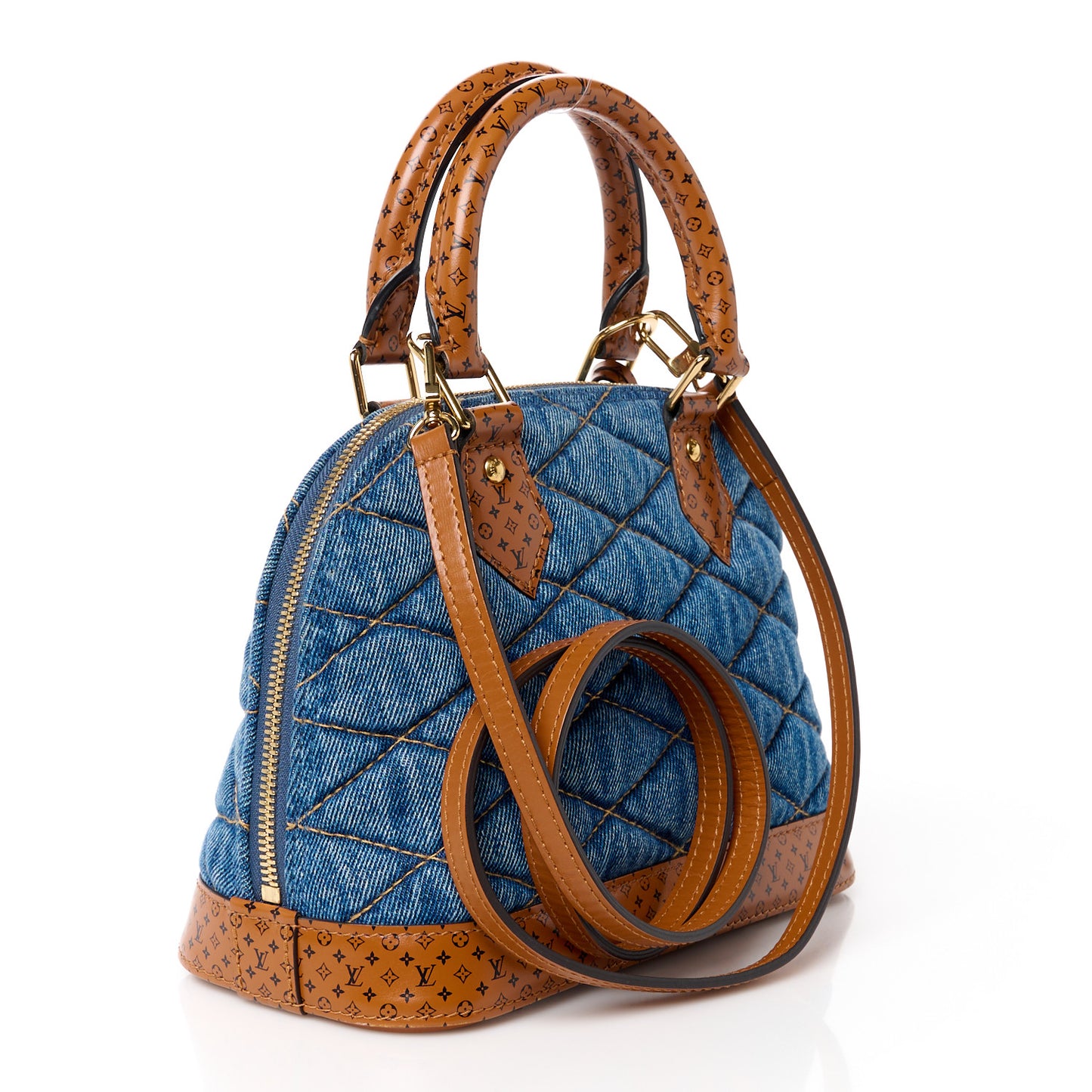 Denim Calfskin Reverse Monogram Malletage Alma BB Blue