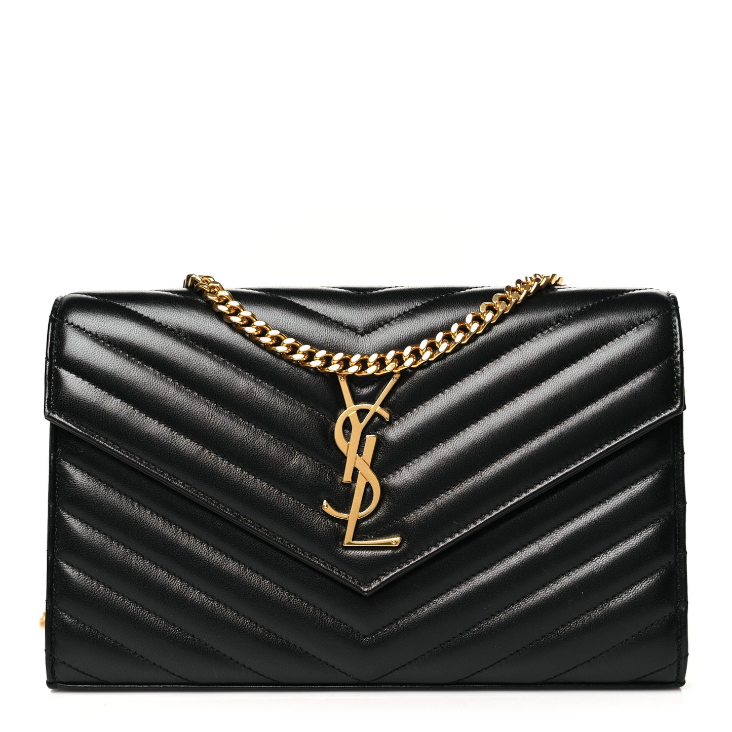 Grain De Poudre Matelasse Chevron Monogram Chain Wallet Black
