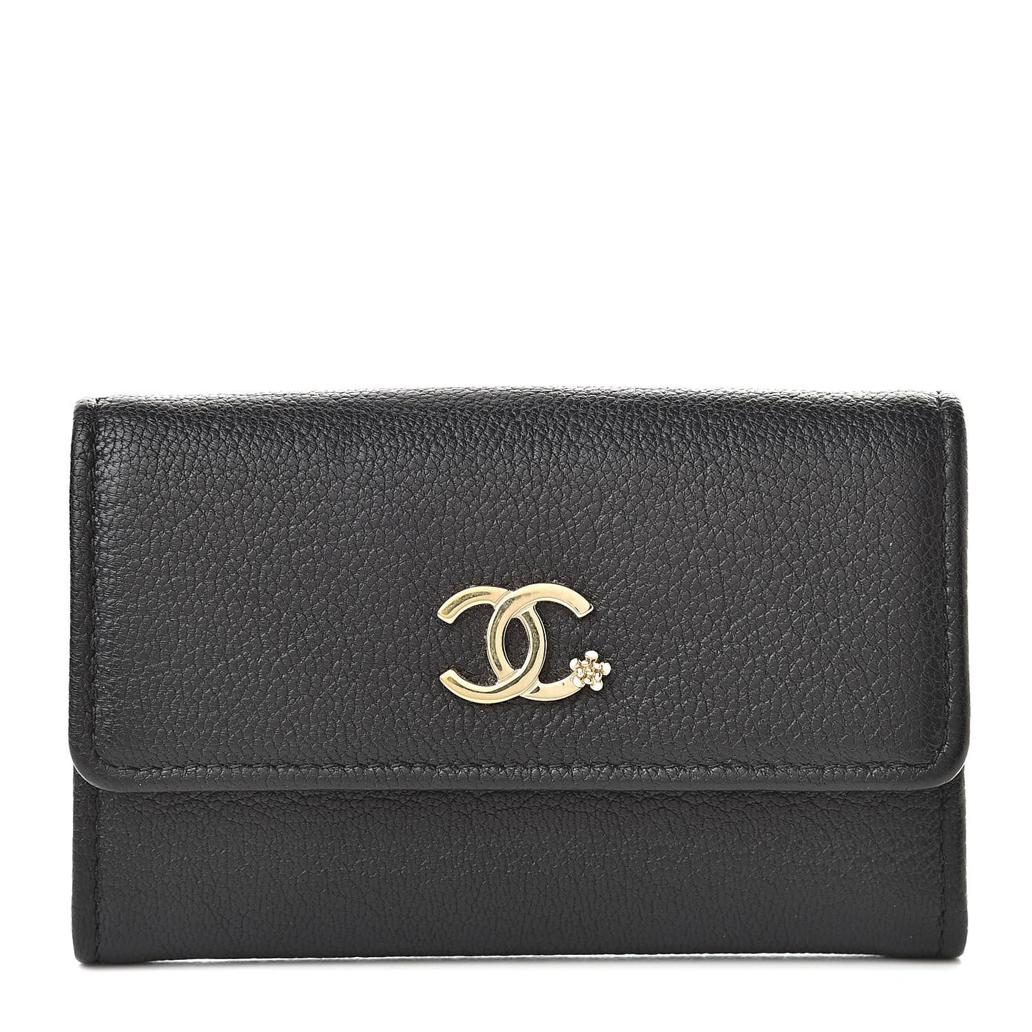 Goatskin Camellia CC Flap Card Holder Black