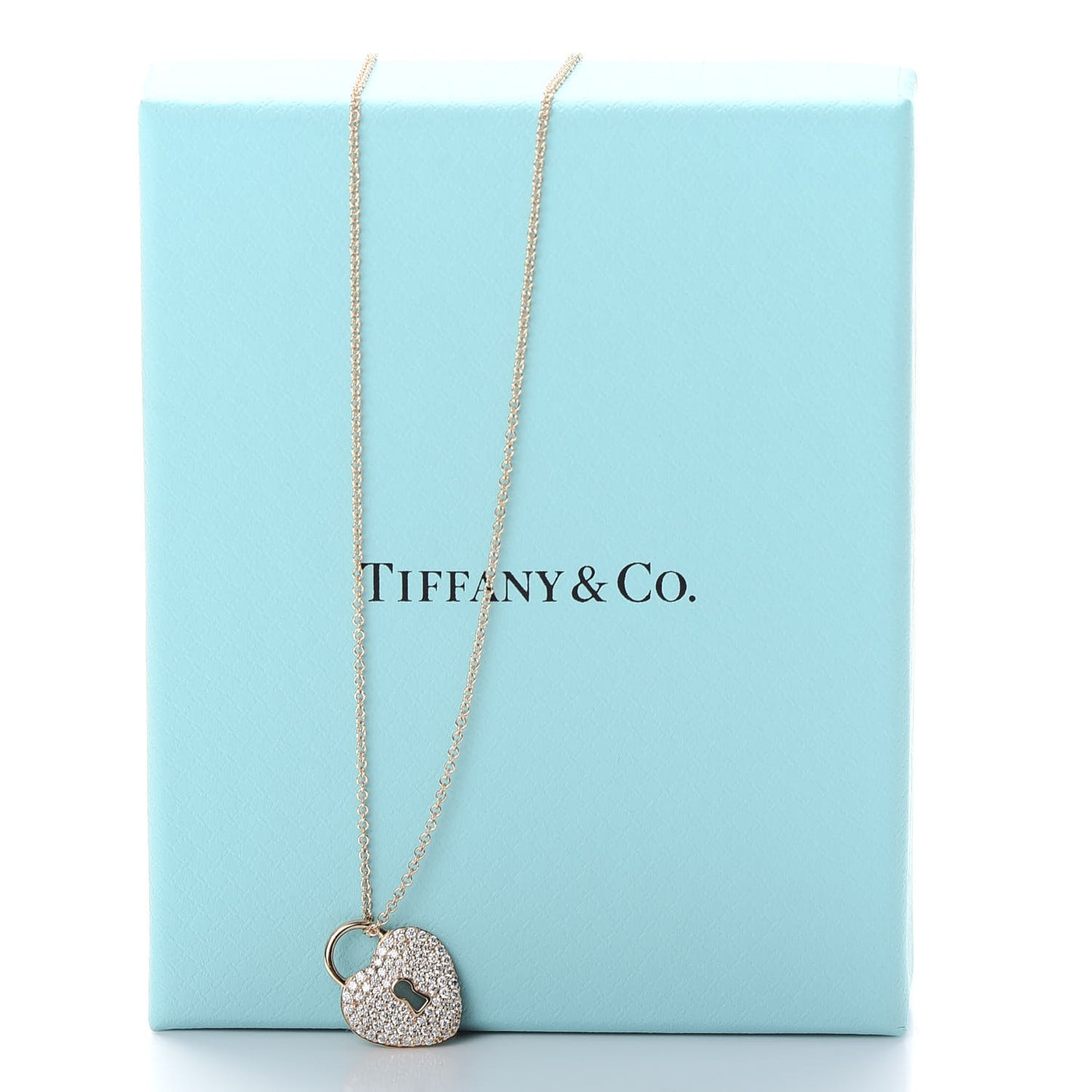 18K Rose Gold Diamond Heart Lock Pendant Necklace