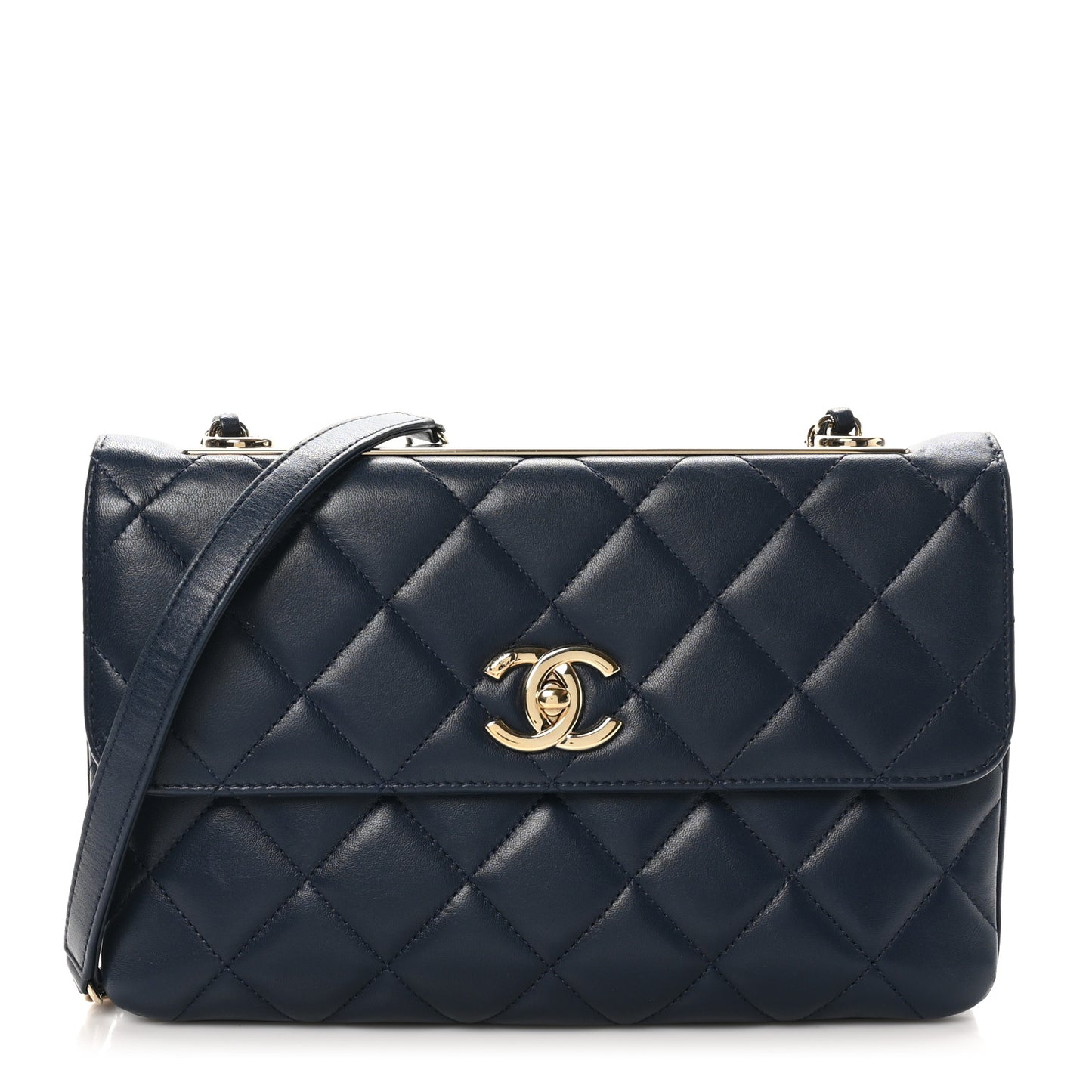 Lambskin Quilted Medium Trendy CC Flap Navy Blue