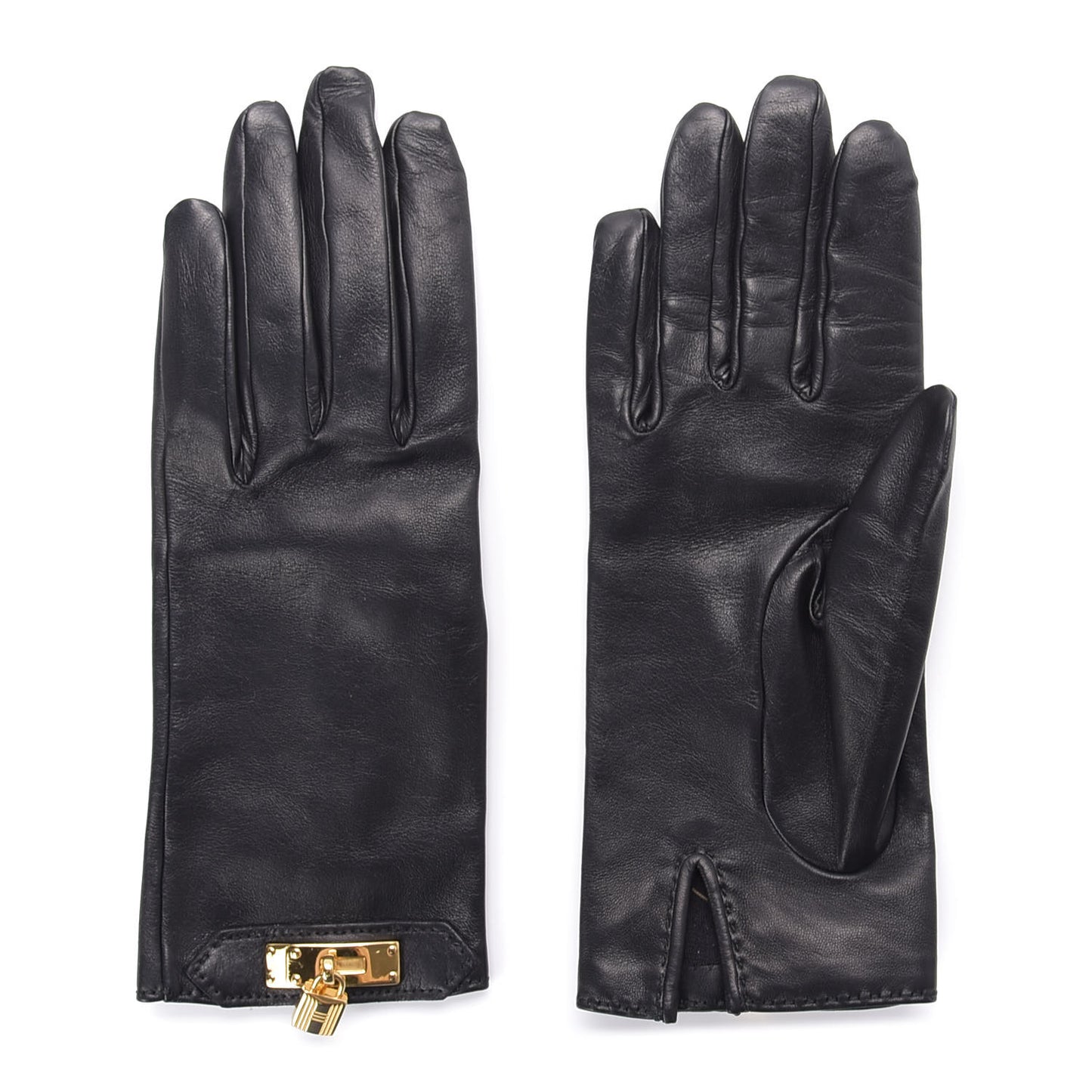 Lambskin Soya Kelly Lock Gloves 6.5 Black