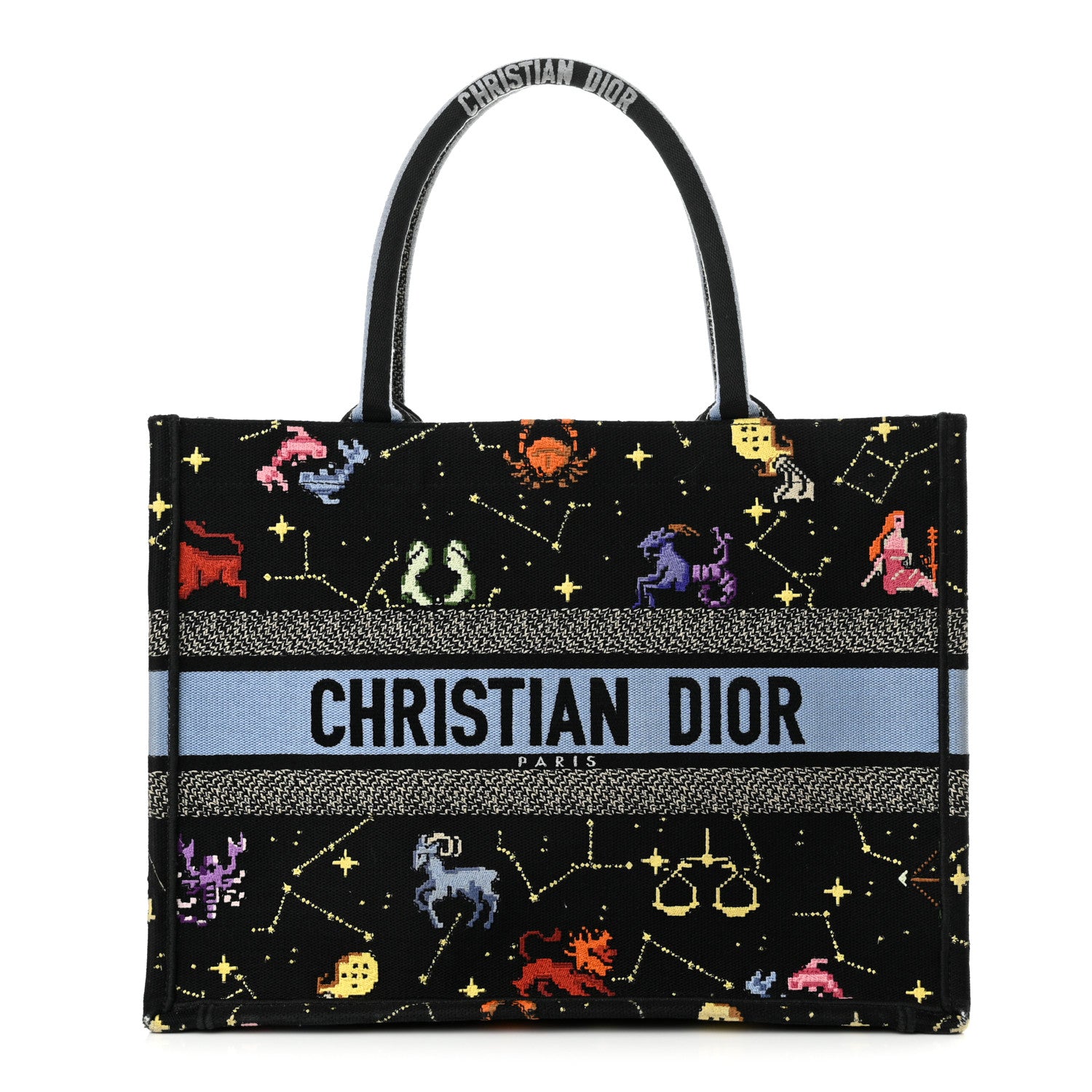Christian Dior Canvas Embroidered Medium Pixel Zodiac Book Tote Black Multicolor 1 of 13