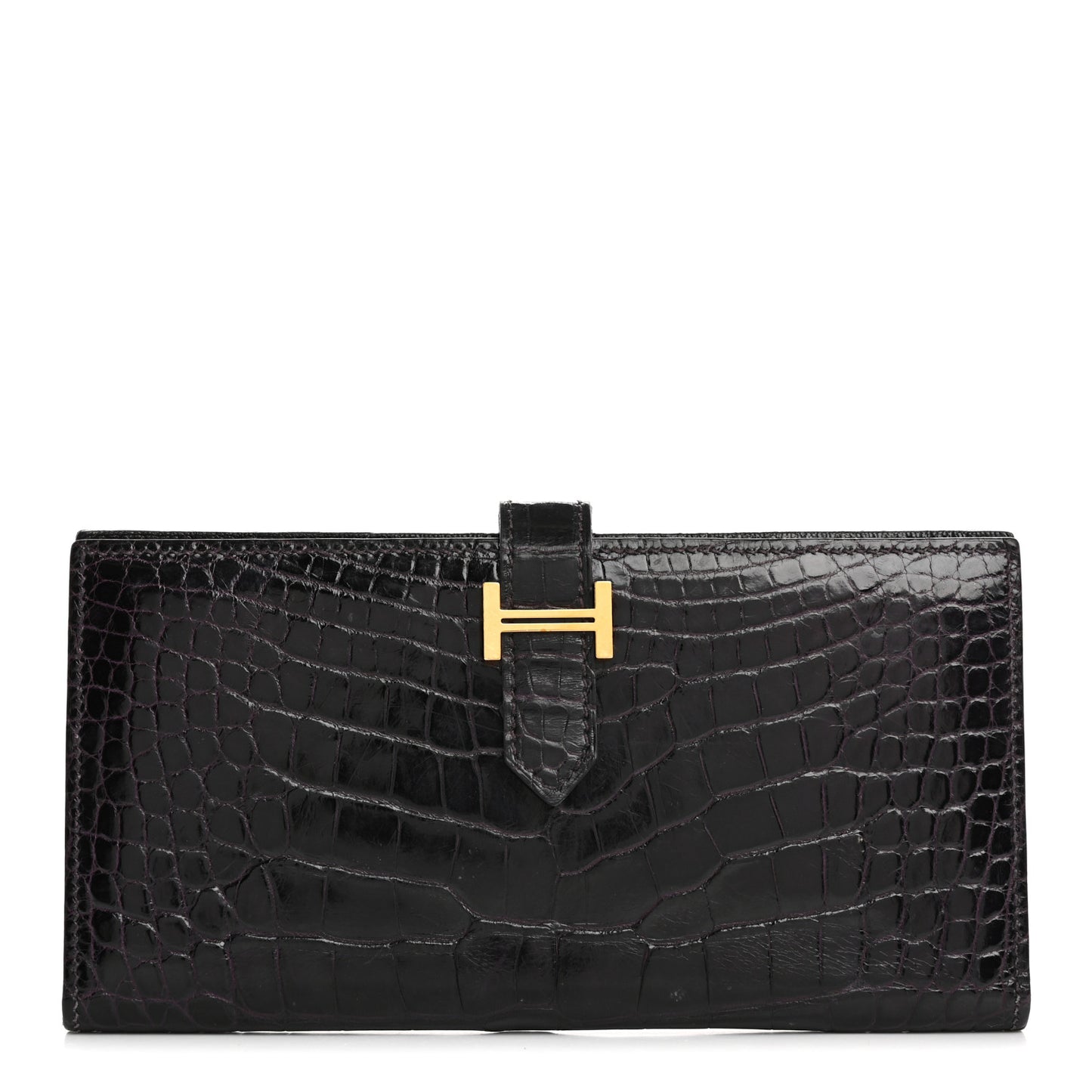 Shiny Alligator Bearn Gusset Wallet Aubergine