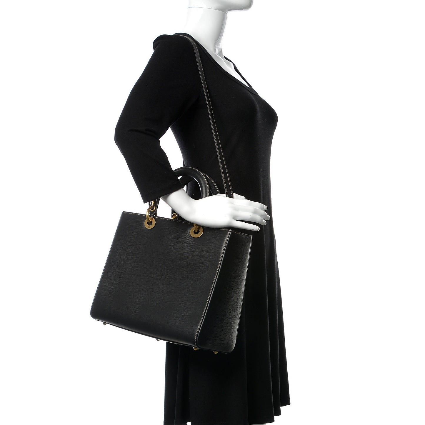 Grained Calfskin Large Lady Dior Black