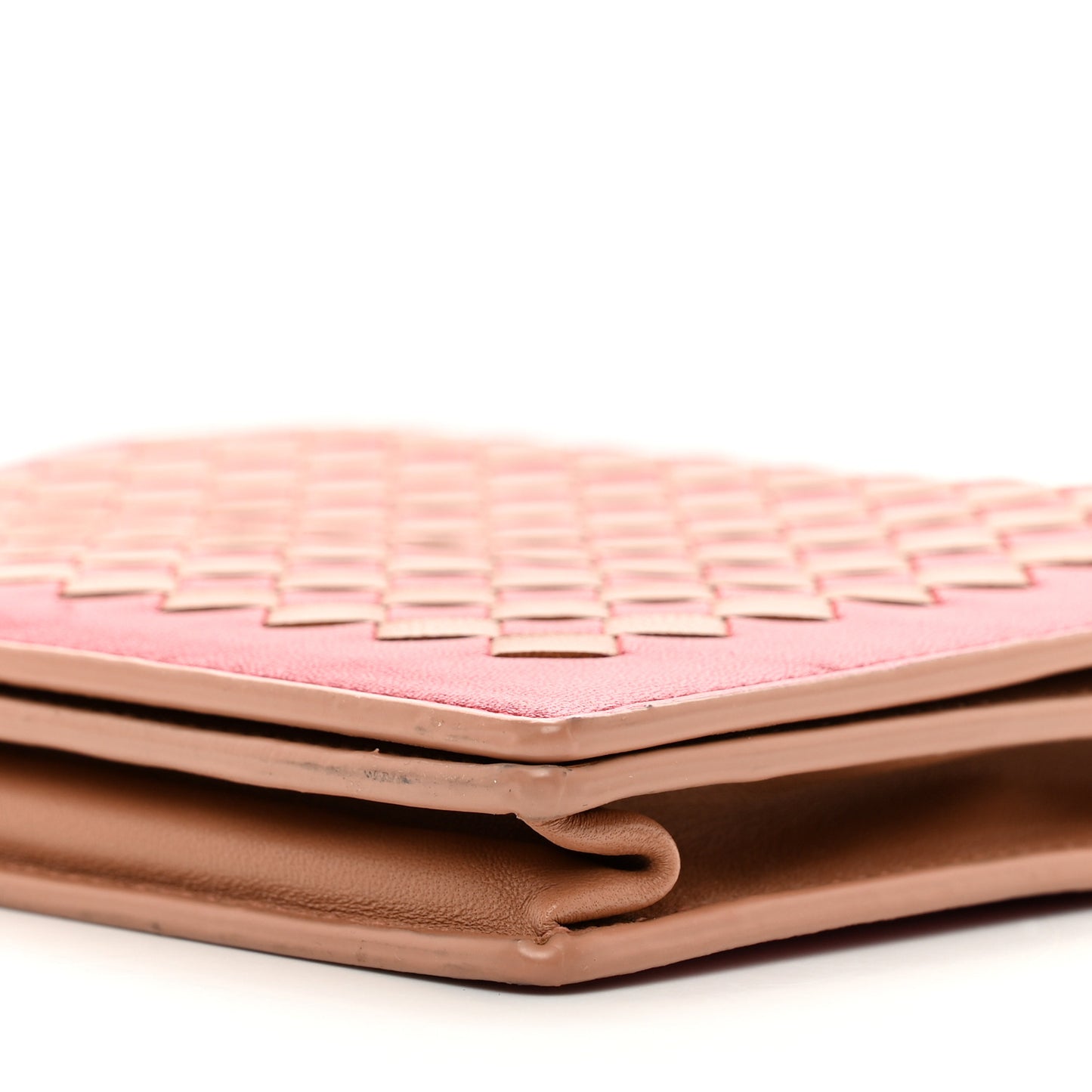 Nappa Intrecciato Checker Chain Wallet Beige Red
