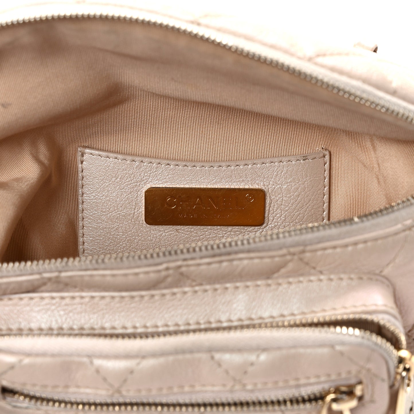 Iridescent Calfskin Quilted All About Waist Belt Bag Beige