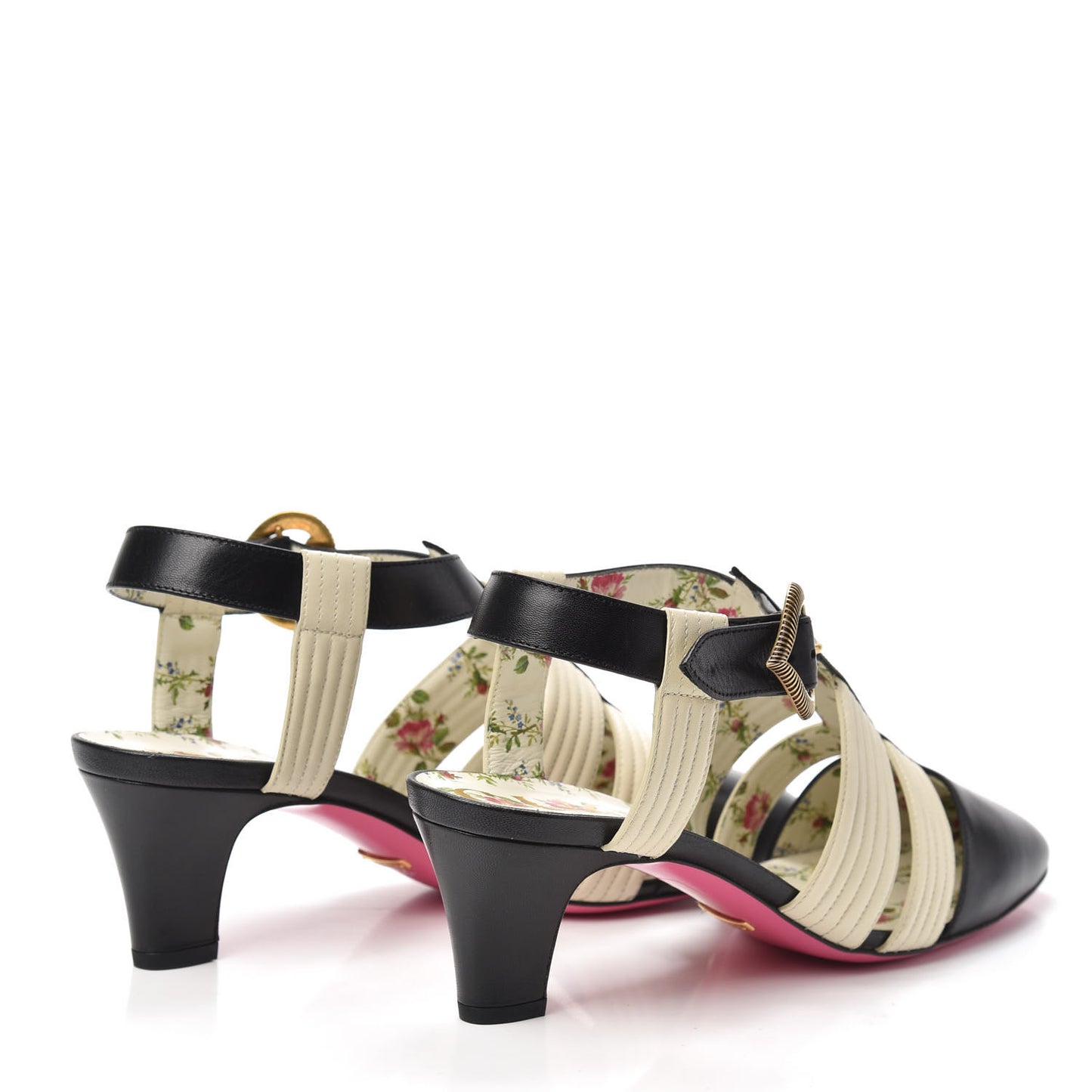 Malaga Kid T-Strap Mid Heel Sandals 39.5 Black White