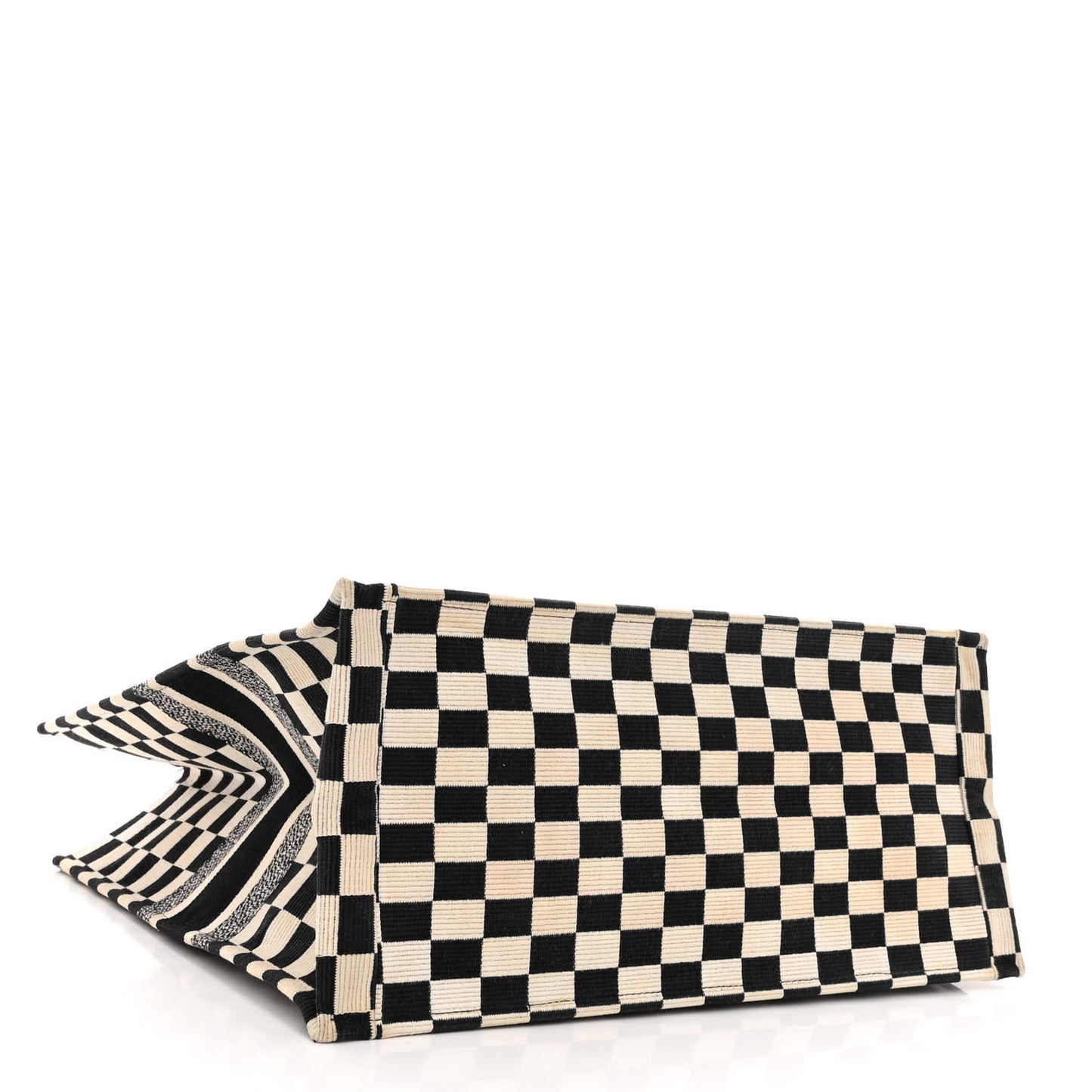 Canvas Embroidered Checkered Book Tote Black White