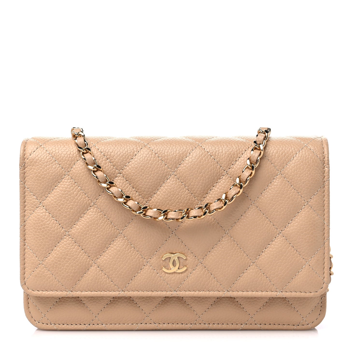 Caviar Quilted Wallet On Chain WOC Beige