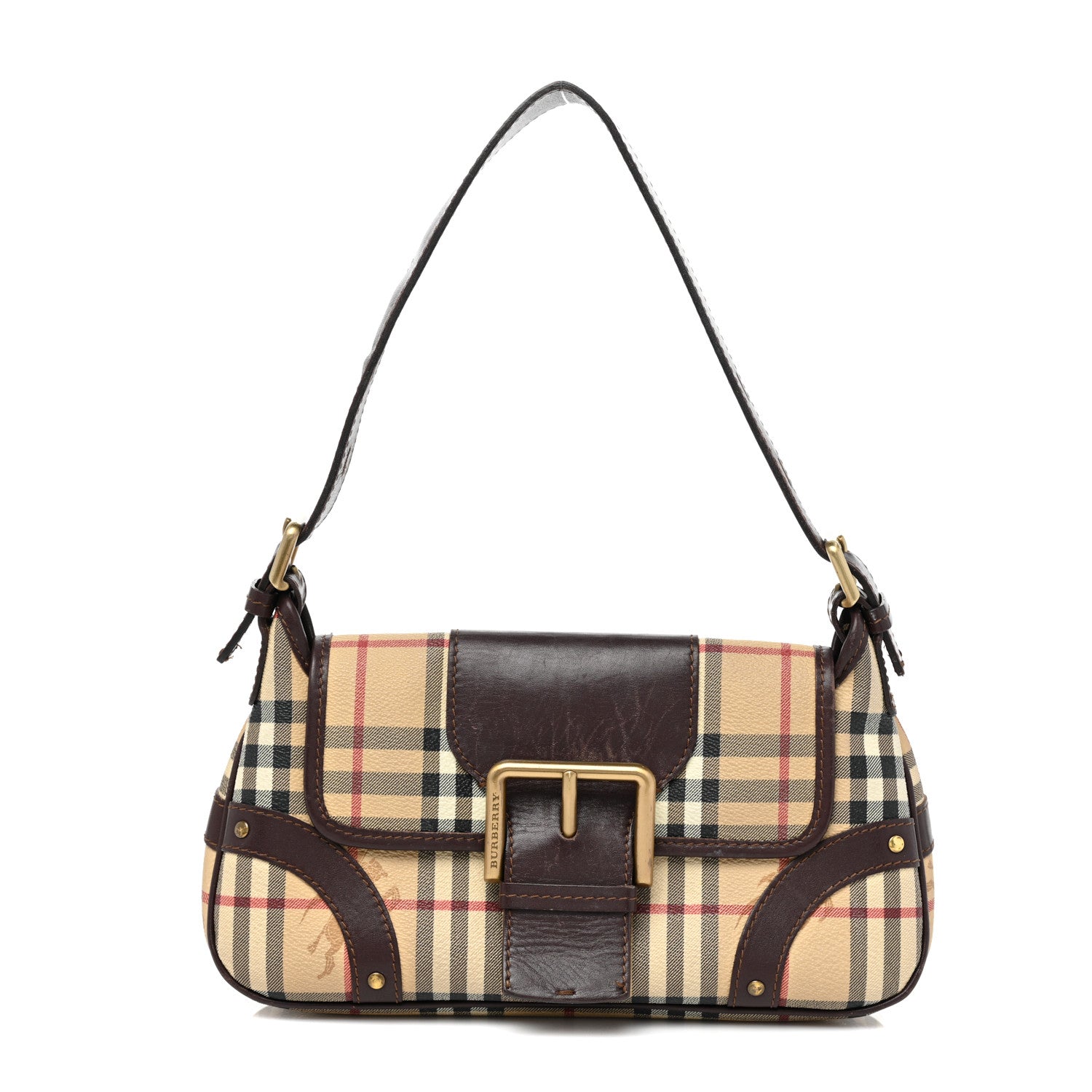 Burberry Haymarket Check Buckle Shoulder Bag Chocolate 1163070