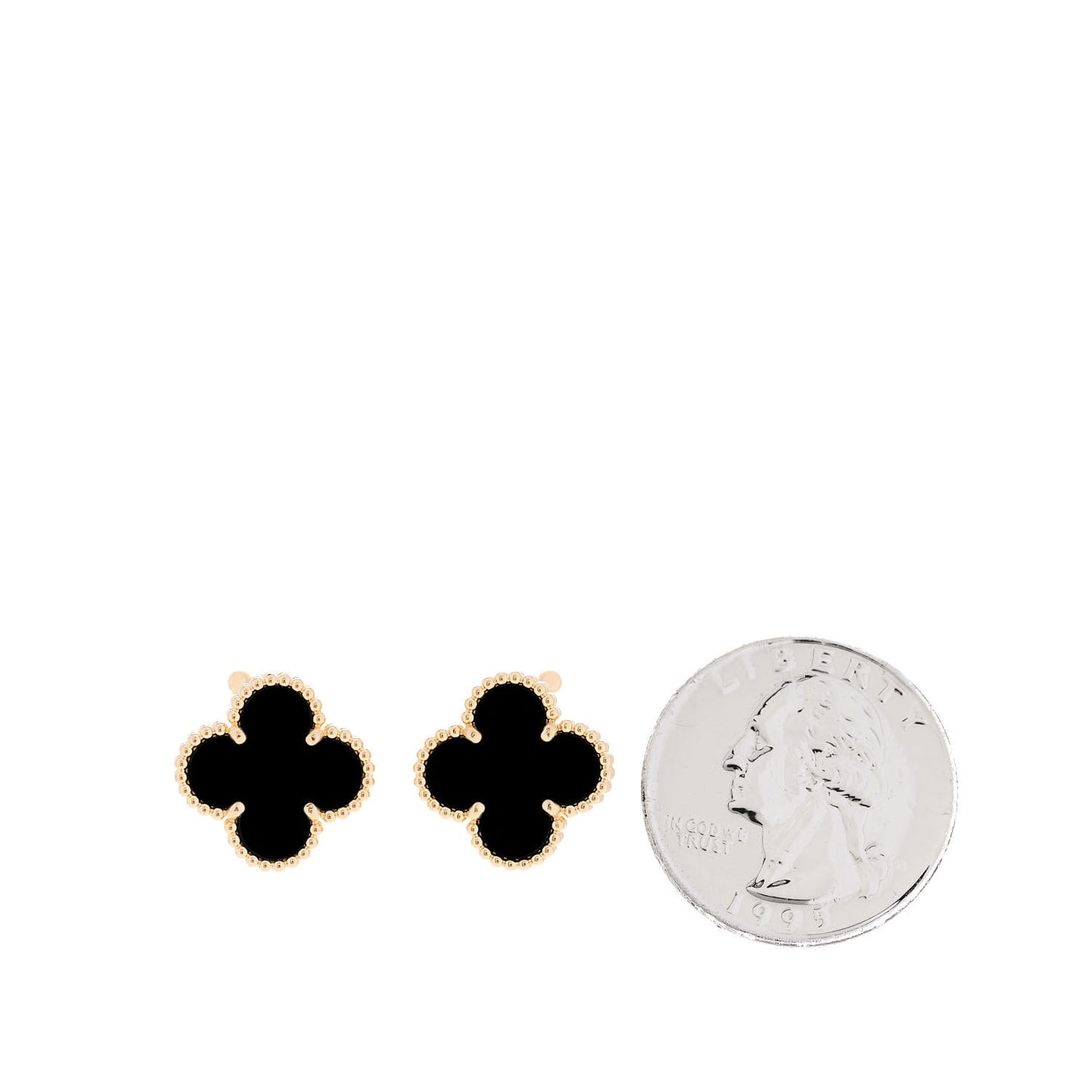 18K Yellow Gold Black Onyx Vintage Alhambra Earrings
