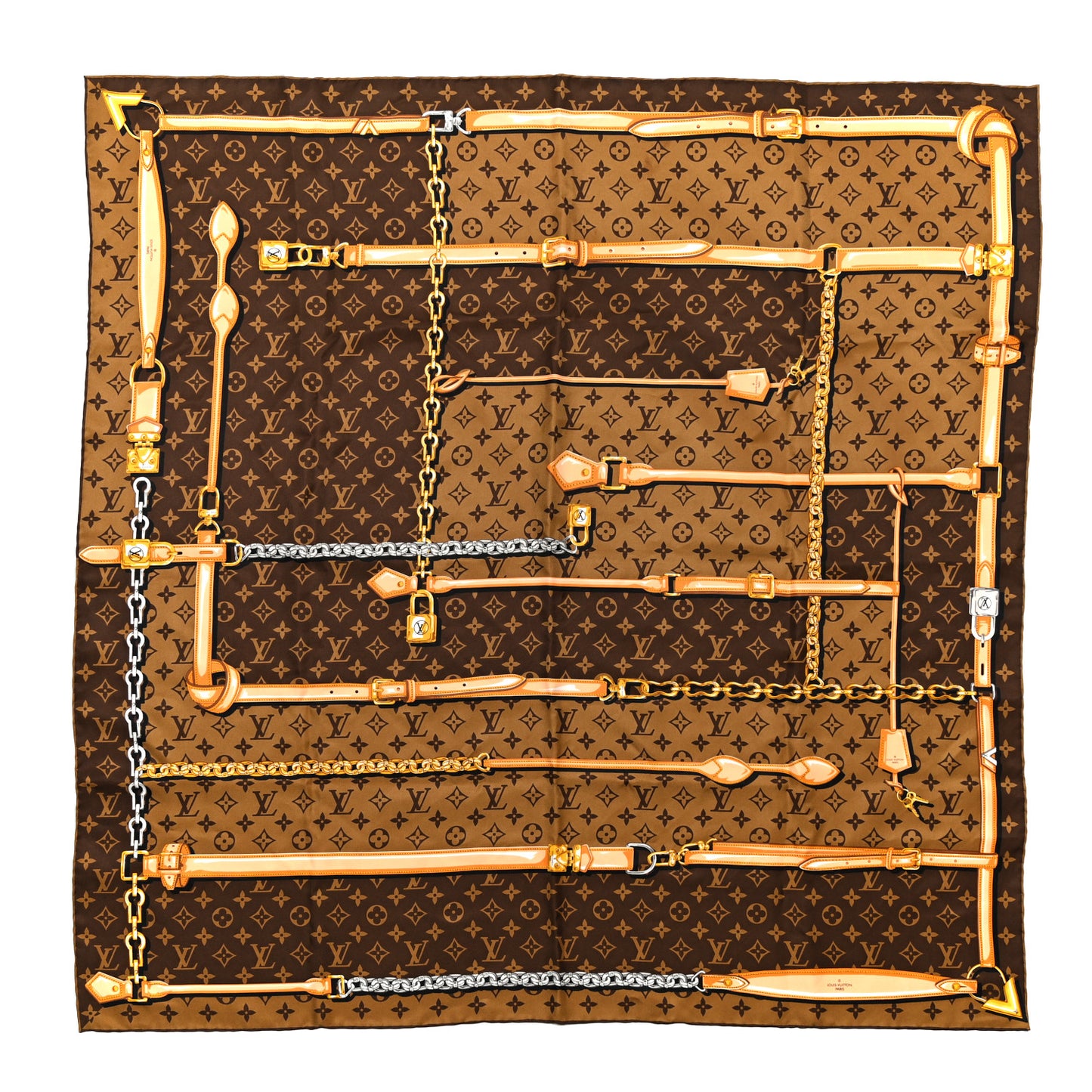 Silk Monogram Confidential Square Scarf Brown