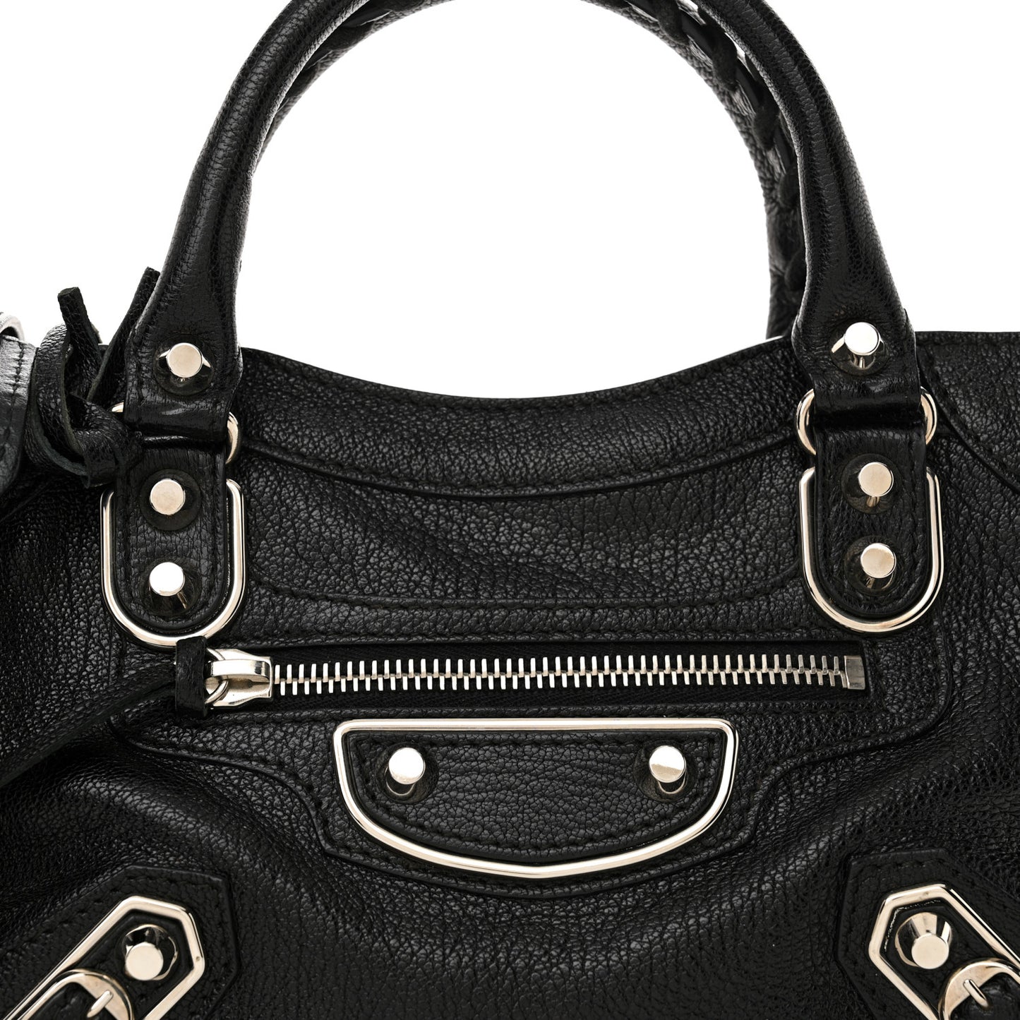 Chevre Silver Metallic Edge Hardware Mini City Black