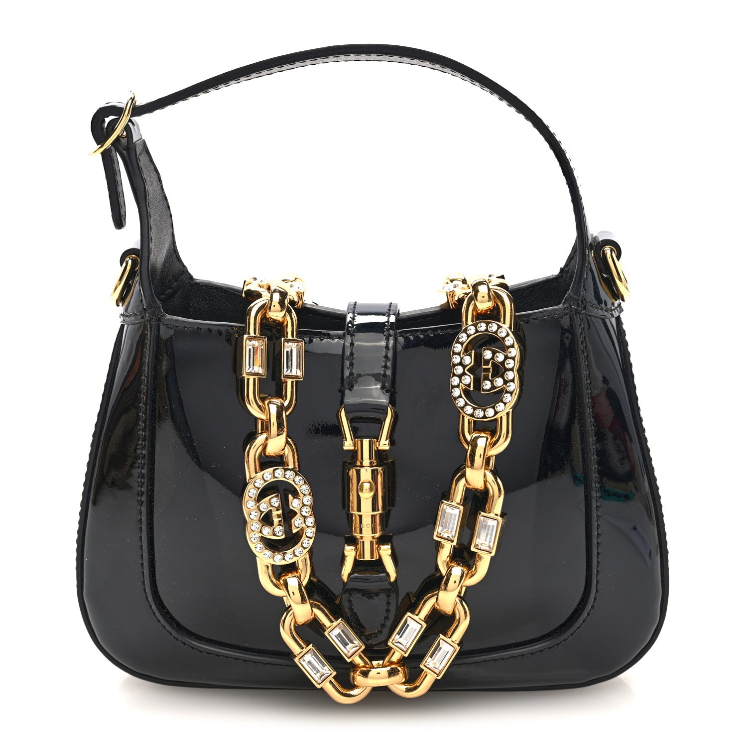 Gucci Patent Mini Jackie 1961 Crystal Hobo Black 1858442