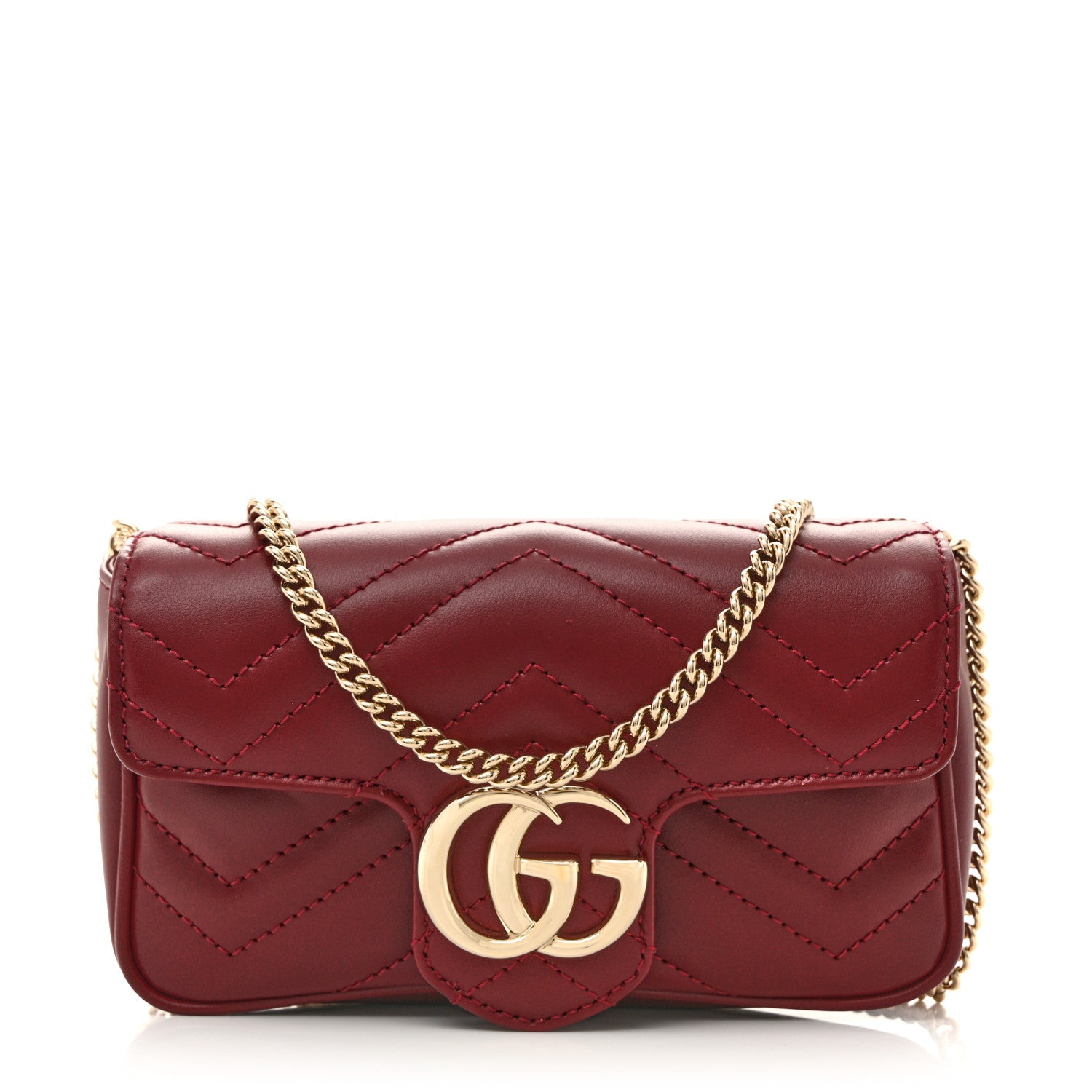 Gucci Calfskin Matelasse Super Mini GG Marmont Shoulder Bag Rosso 