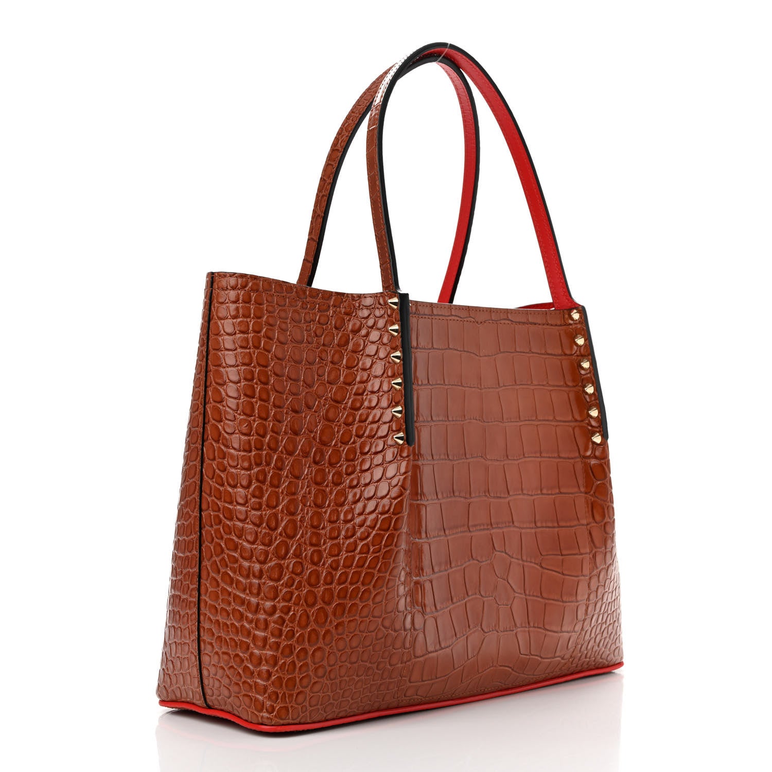 Christian Louboutin Crocodile Embossed Calfskin Spiked Small Cabarock Shopper Tote Brown 3 of 10