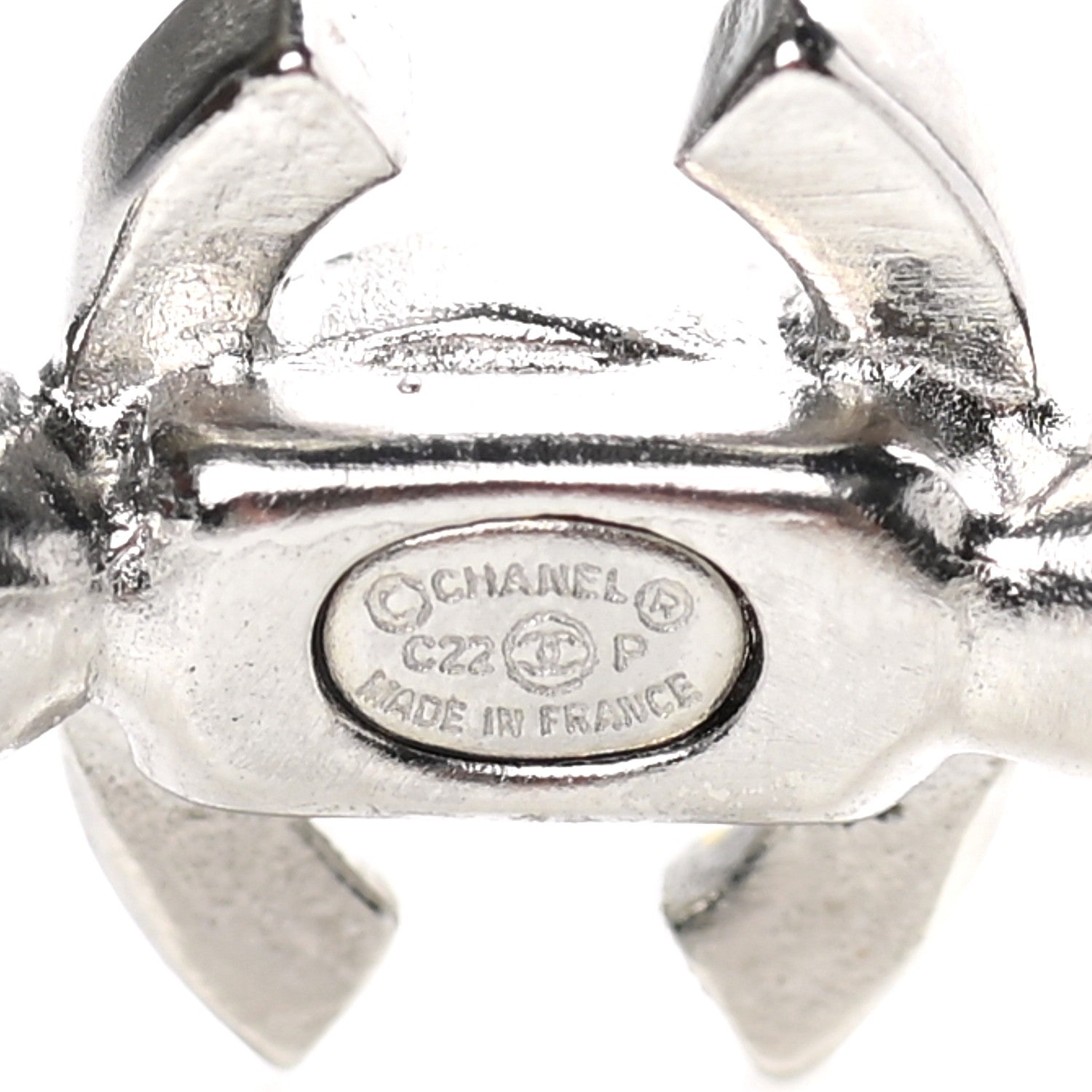 Chanel Metal Crystal CC Hoop Earrings Silver 4 of 4