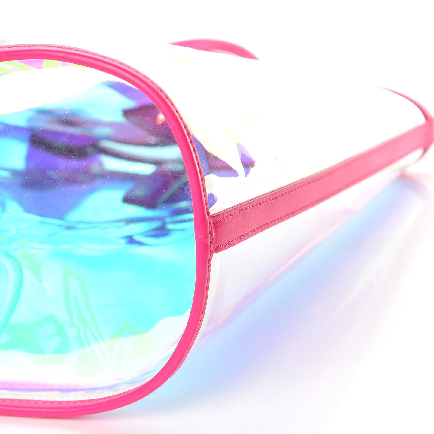 Iridescent PVC Shopper Tote Neon Pink Hologram