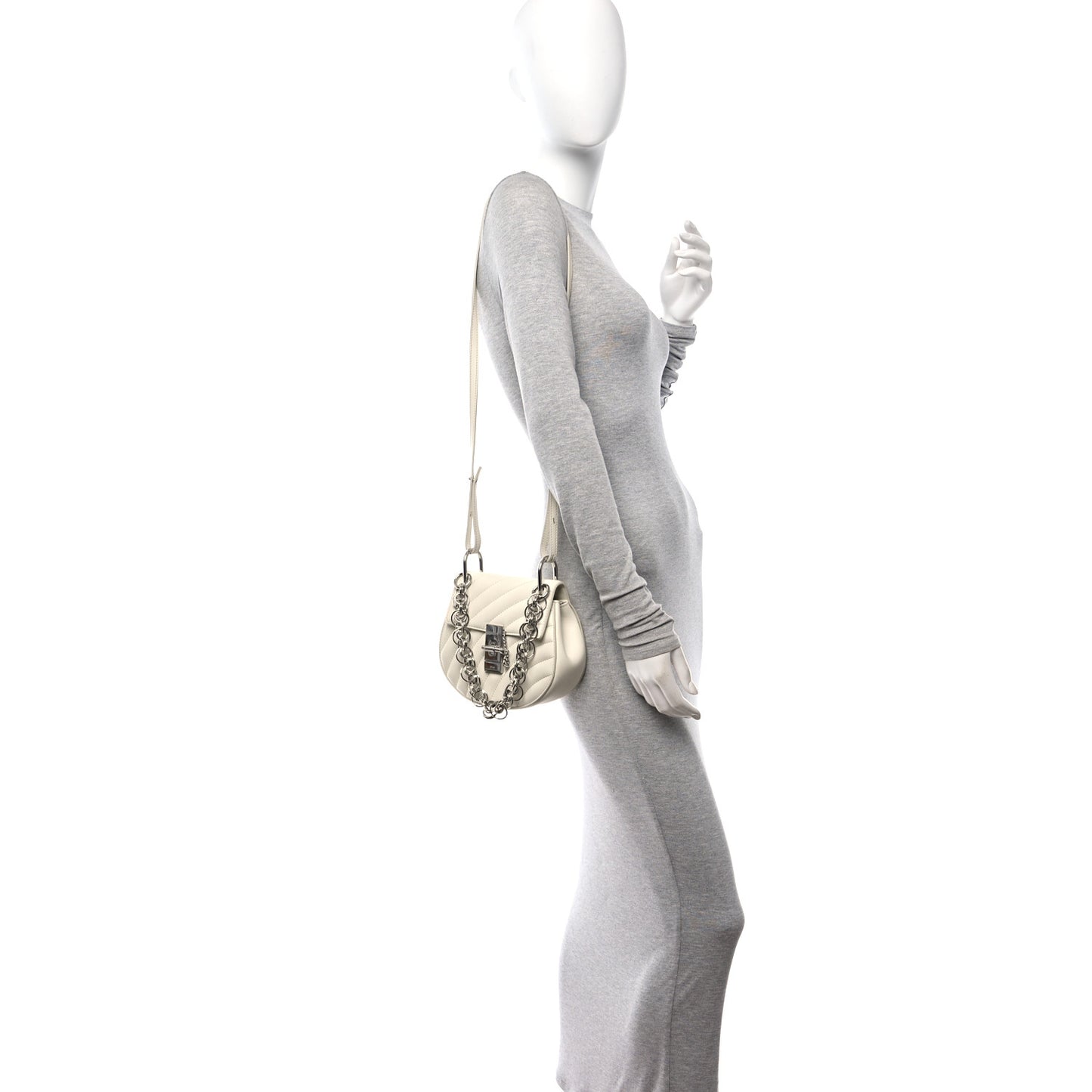 Calfskin Quilted Mini Drew Bijou Shoulder Bag Natural White