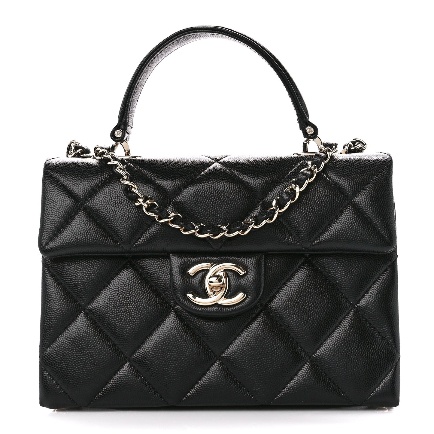 Caviar Quilted Mini Retro Twist Top Handle Flap Black
