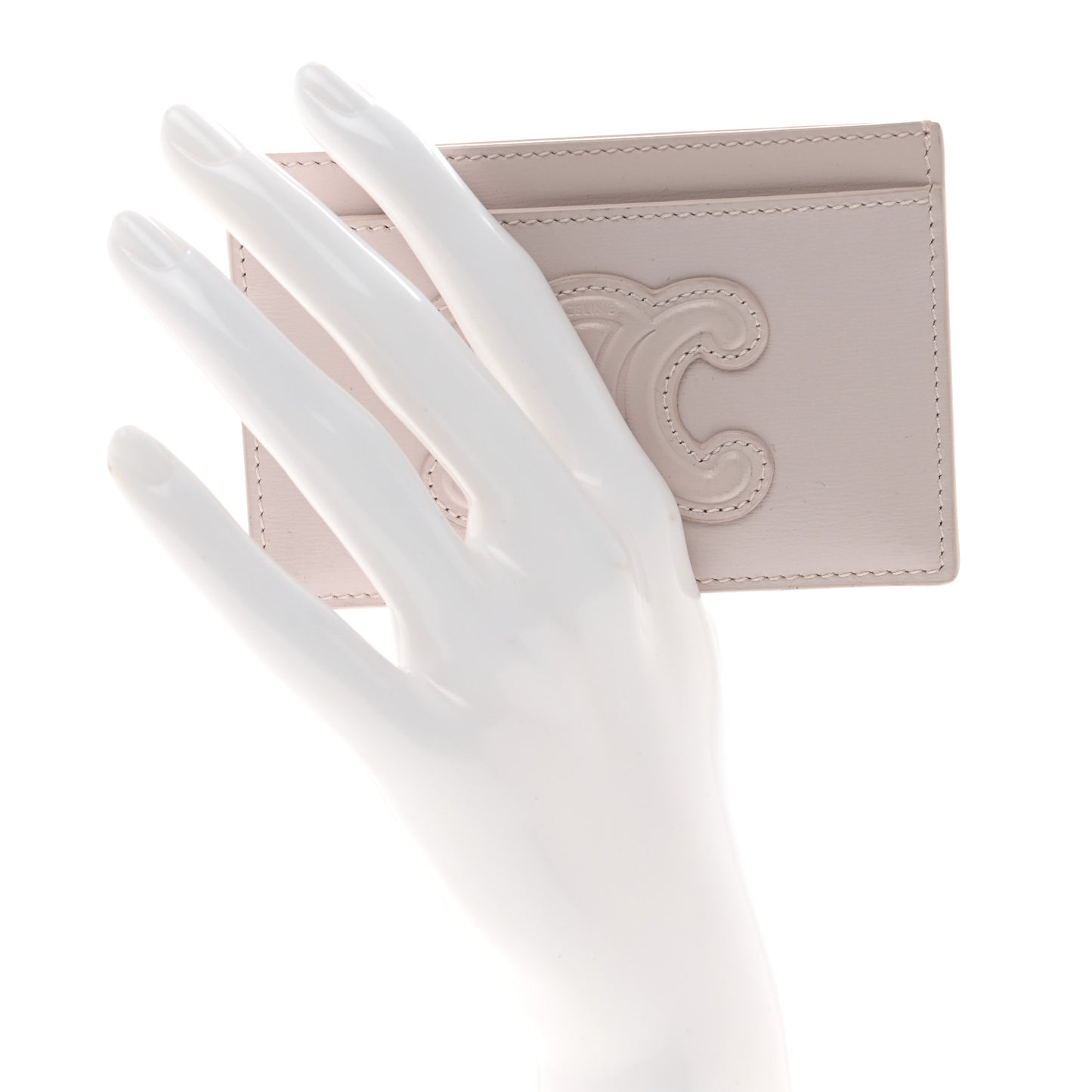 Shiny Calfskin Triomphe Cuir Card Holder Poudre