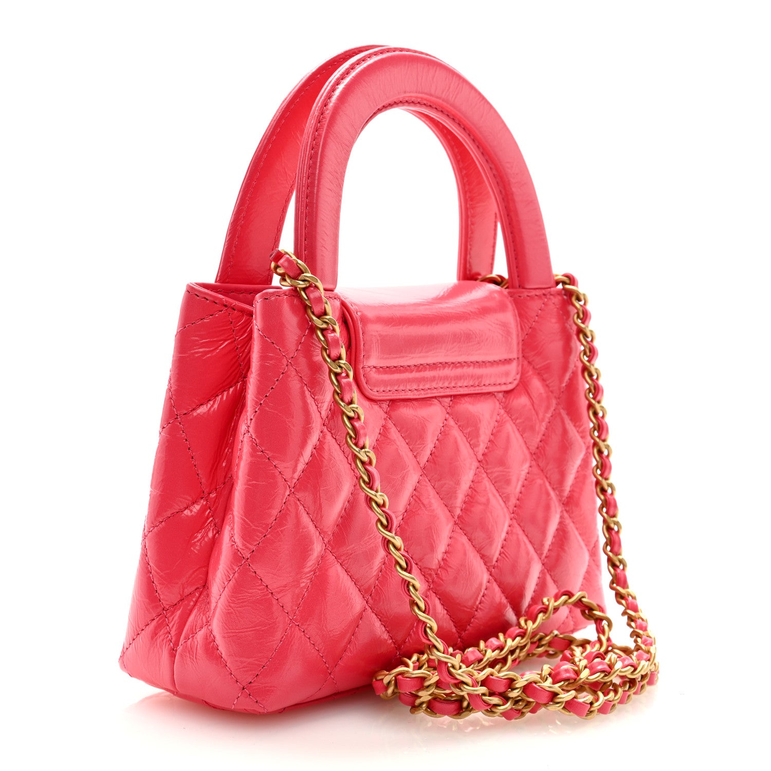 Chanel Shiny Aged Calfskin Quilted Nano Kelly Shopper Dark Pink 2 of 10