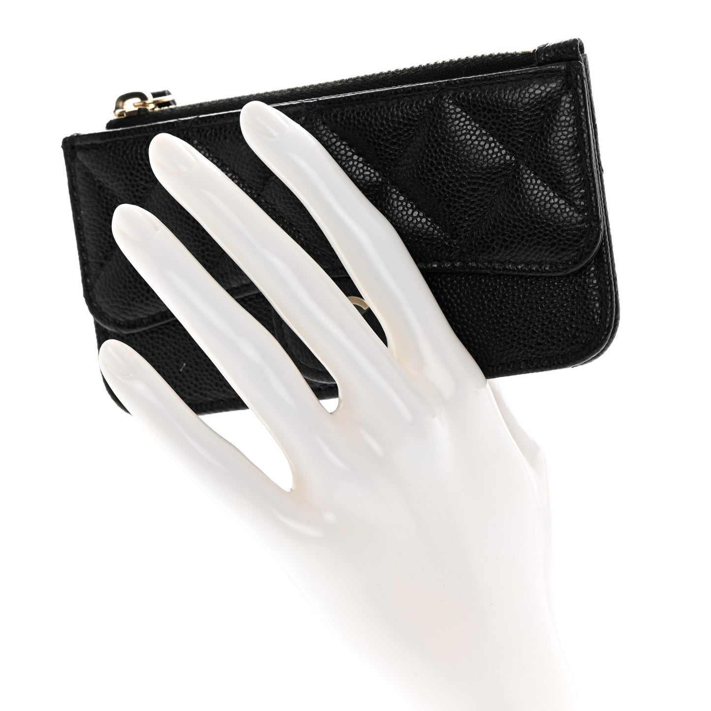 Caviar Quilted Flap Zip Card Holder Black
