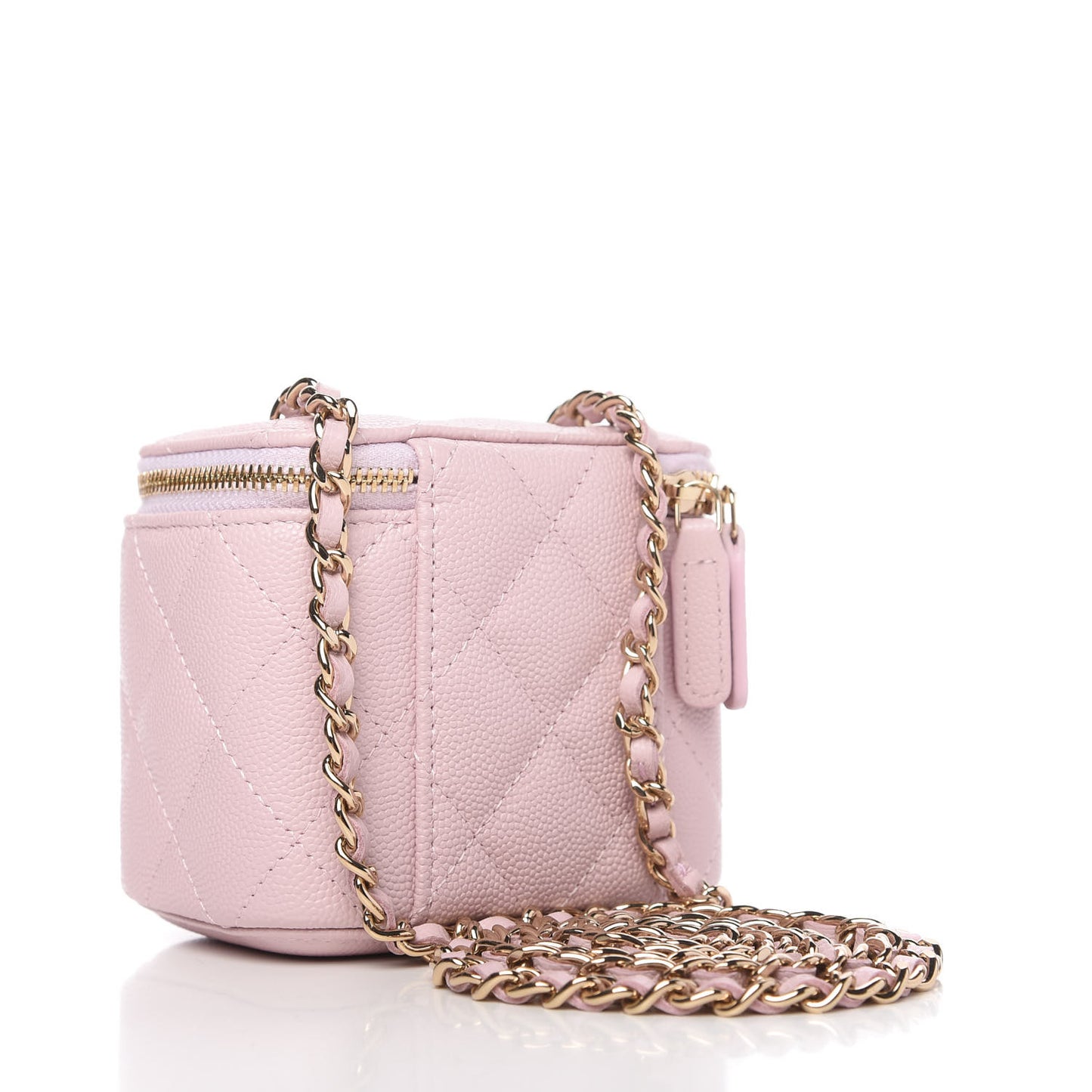 Caviar Quilted Mini Vanity Case With Chain Light Pink