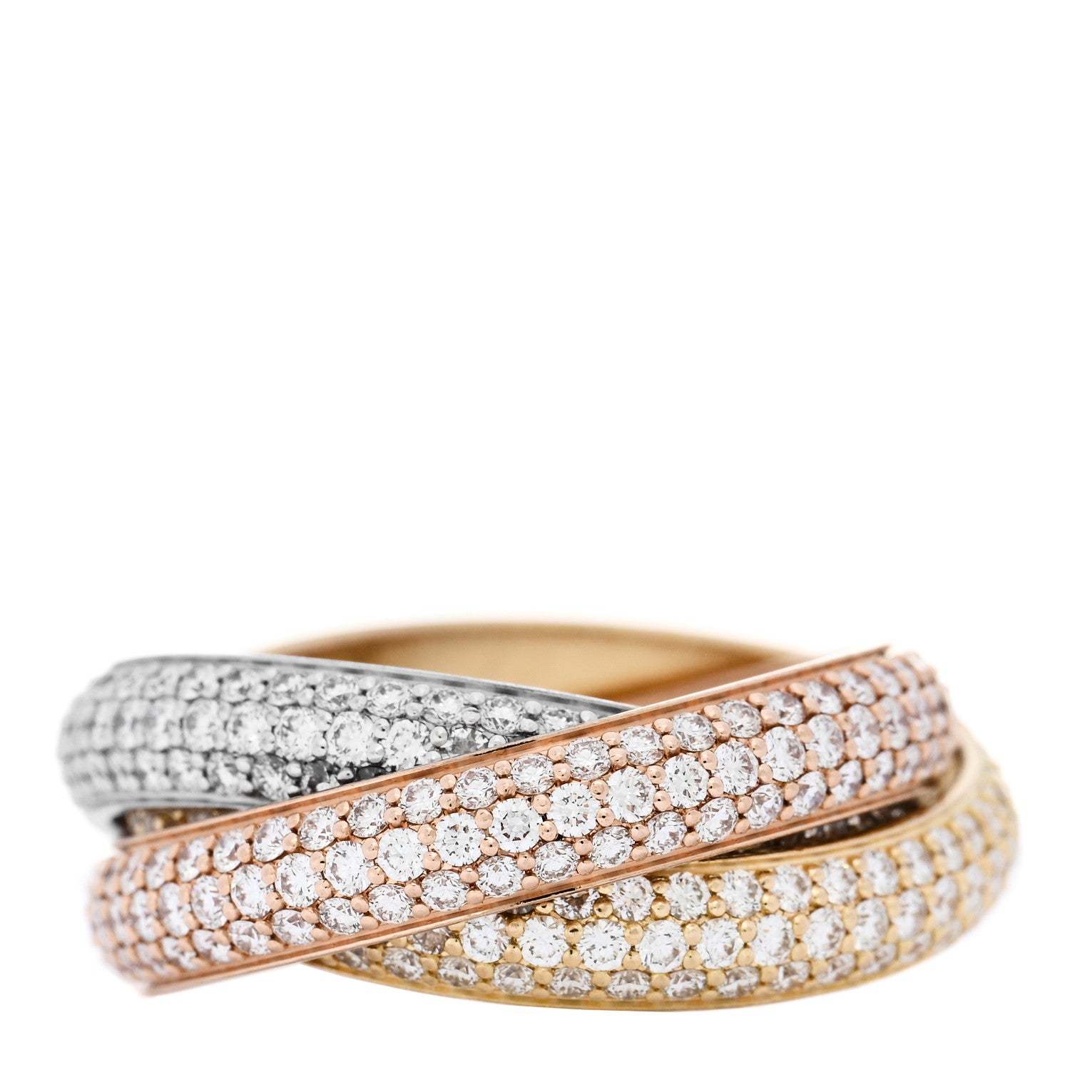Cartier 18K White Yellow Pink Gold Diamond MM Trinity Full Paved