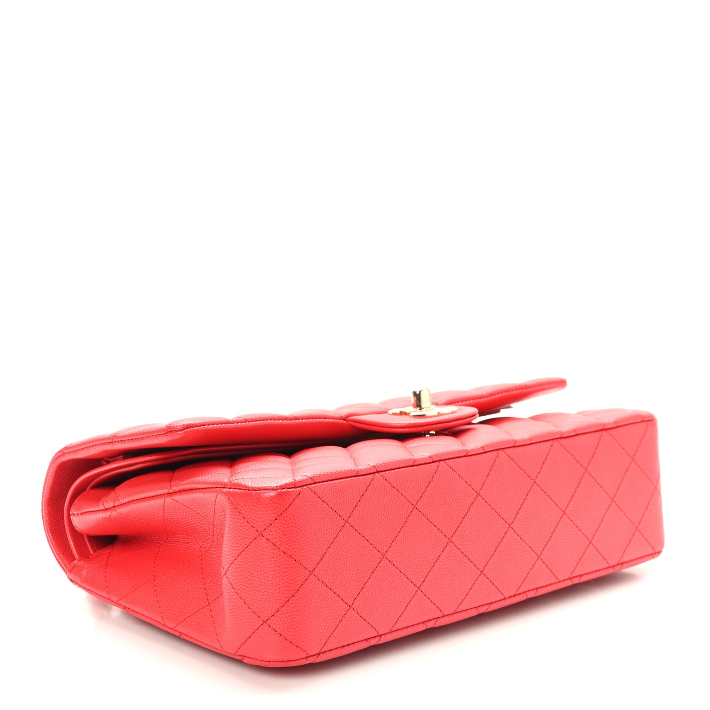 Caviar Quilted Medium Double Flap Red