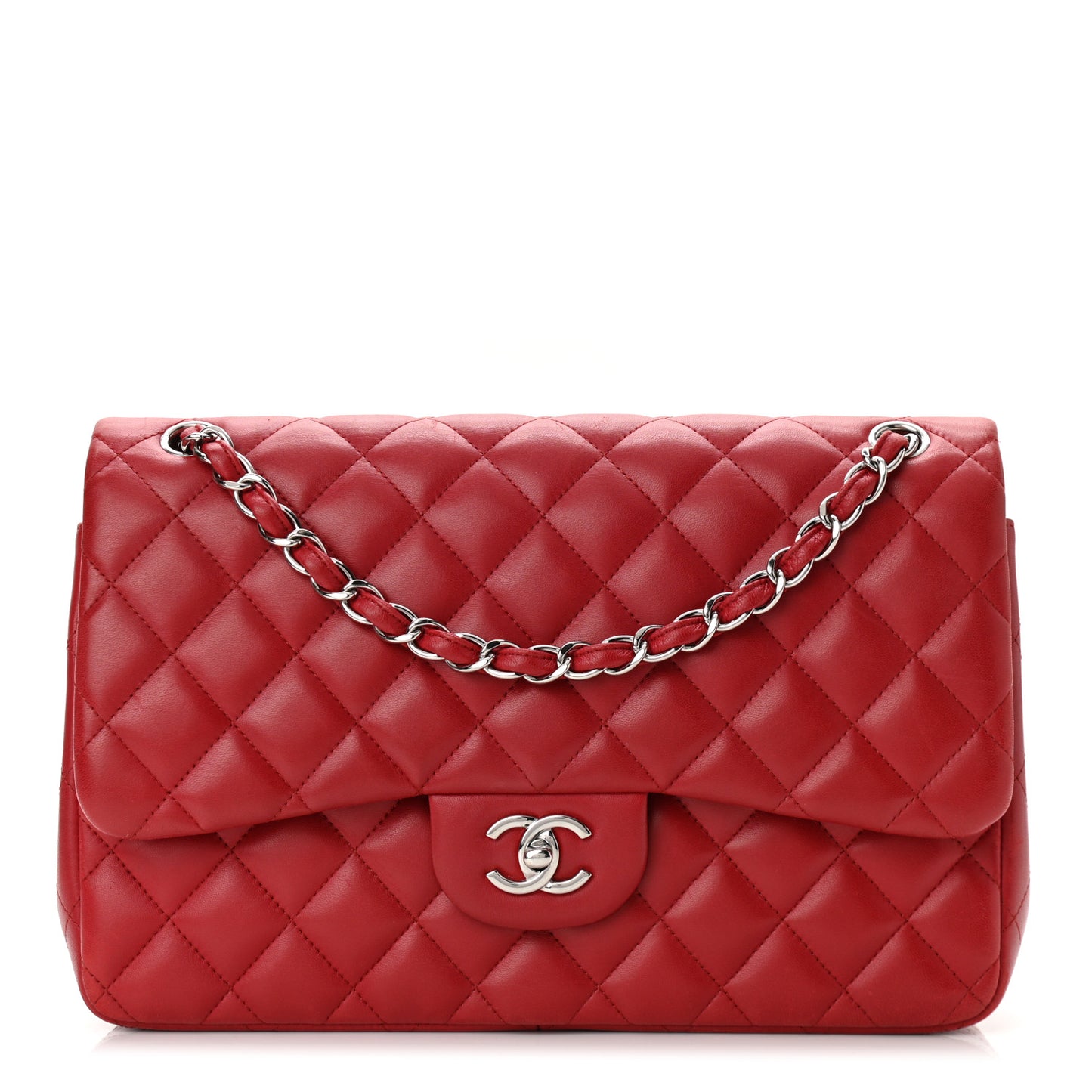 Lambskin Quilted Jumbo Double Flap Red