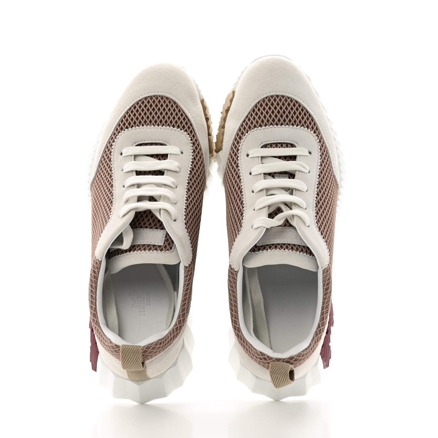 Air Mesh Suede Goatskin Bouncing Sneakers 38 Beige Argile White