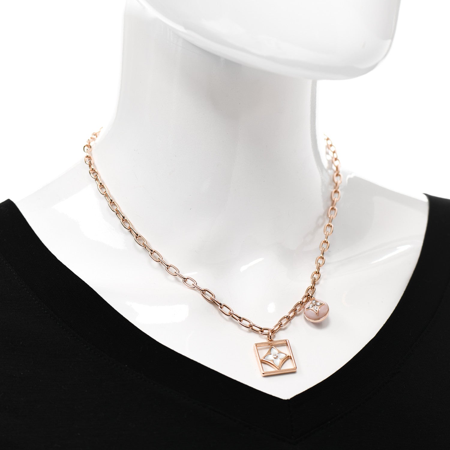 Louis Vuitton 18K Pink White Gold Diamond Pink Opal Mother of Pearl B Blossom Necklace 2 of 4