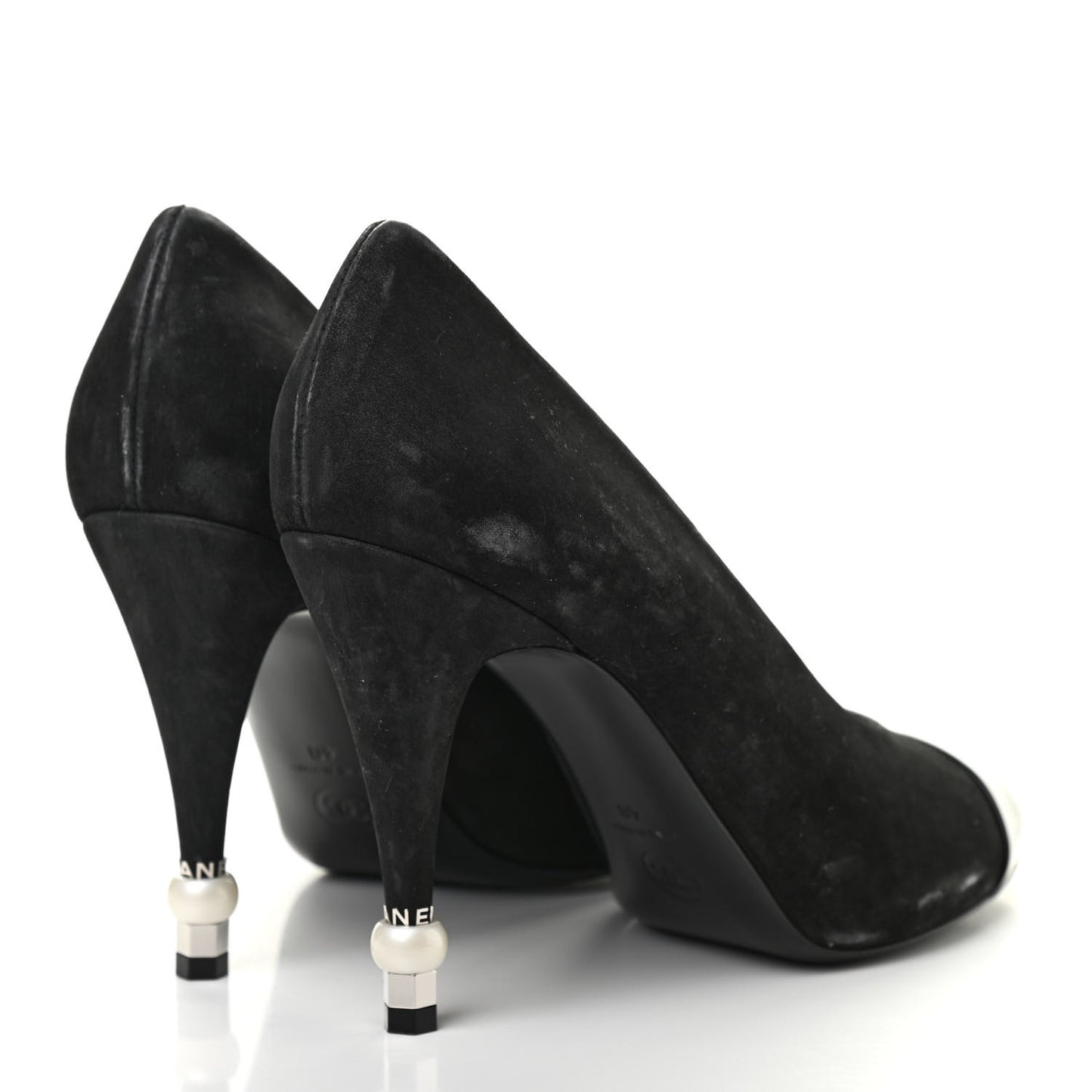 Patent Suede Calfskin Pearl Cap Toe Pumps 40 Black