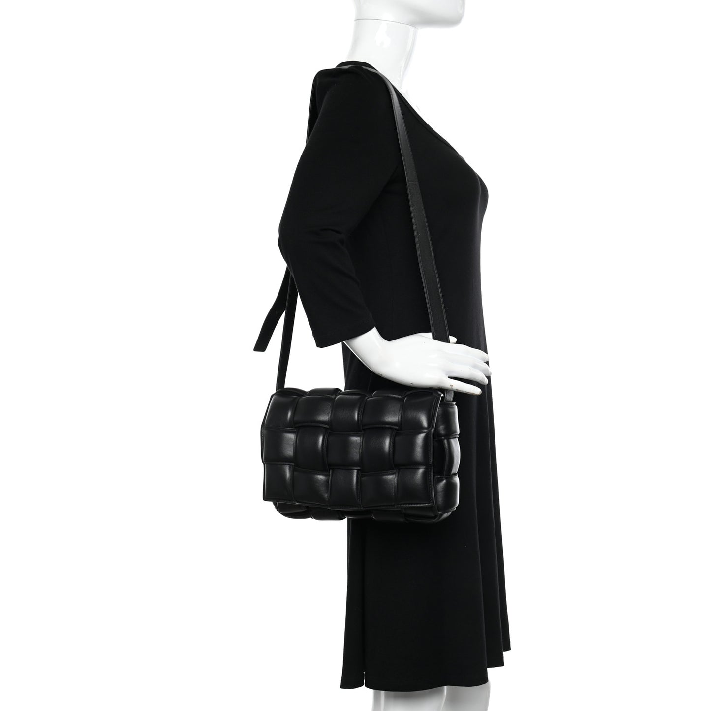 Nappa Maxi Intreccio Padded Cassette Crossbody Bag Black