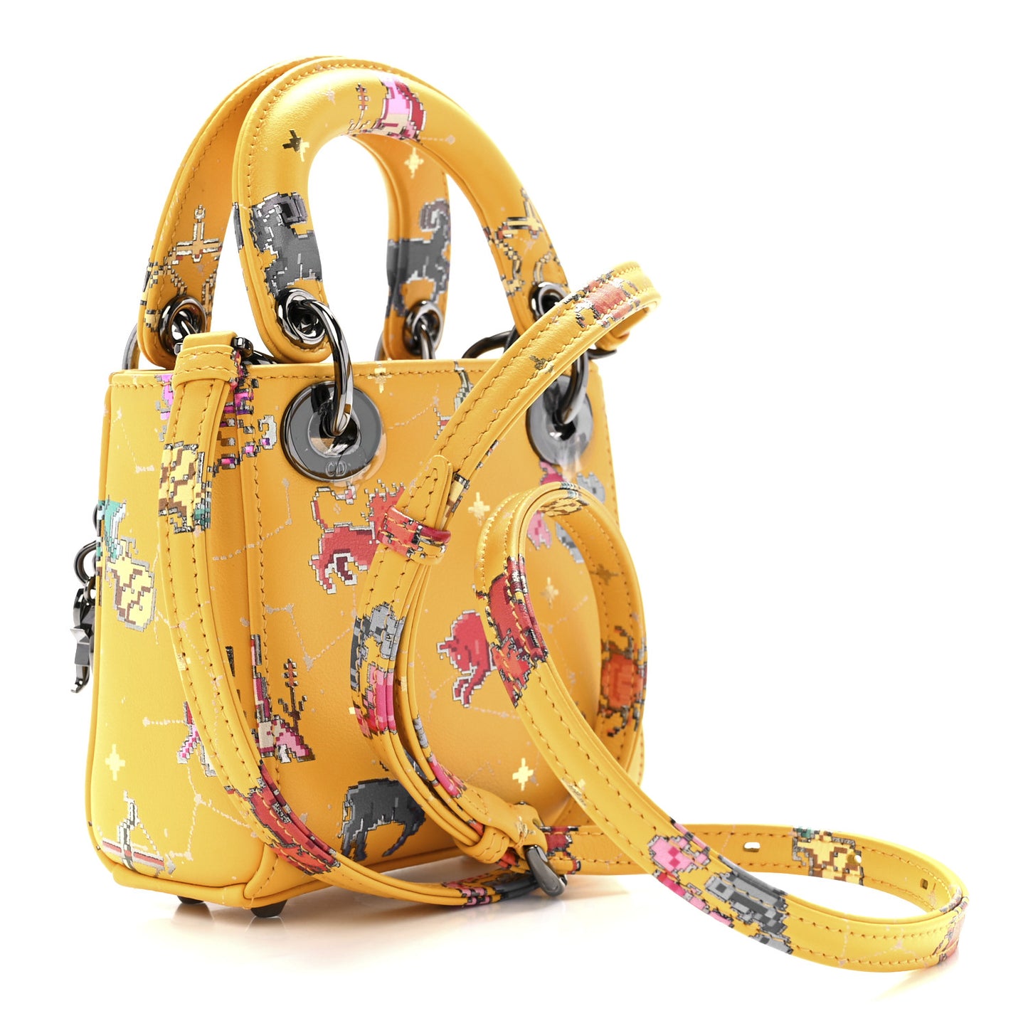 Calfskin Pixel Zodiac Micro Lady Dior Yellow Multicolor